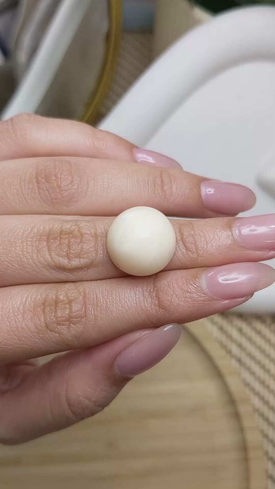 18.39 Ct. Salmon and White Cabochon Coral from Italy Size Video