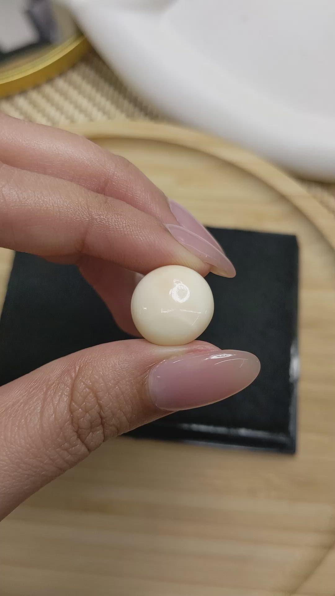 9.88 Ct. Salmon and White Cabochon Coral from Italy Size Video