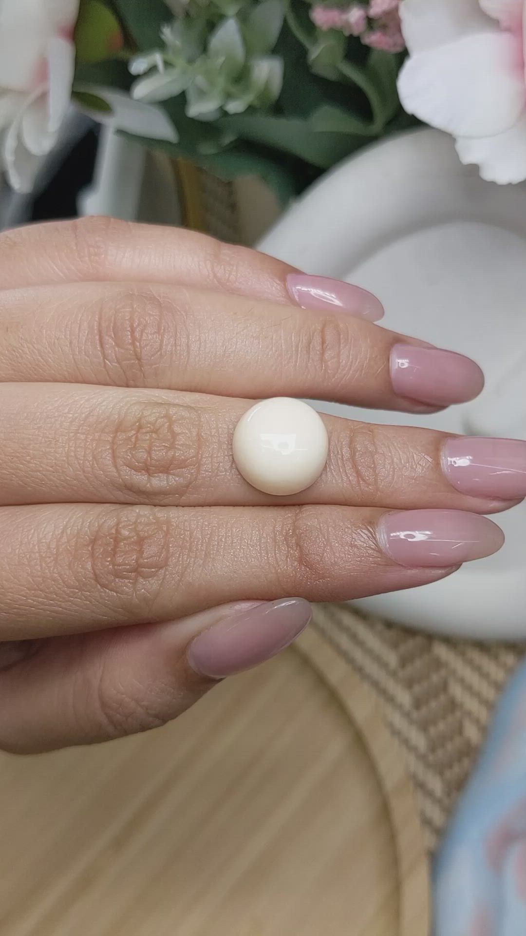 8.78 Ct. Salmon and White Cabochon Coral from Italy Size Video