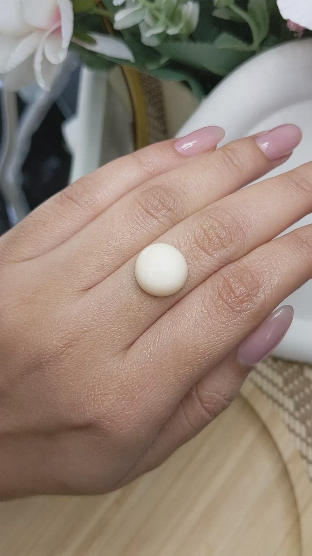 8.78 Ct. Salmon and White Cabochon Coral from Italy Size Video
