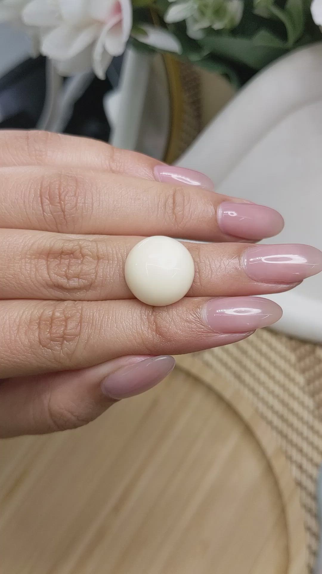 10.63 Ct. Salmon and White Cabochon Coral from Italy Size Video