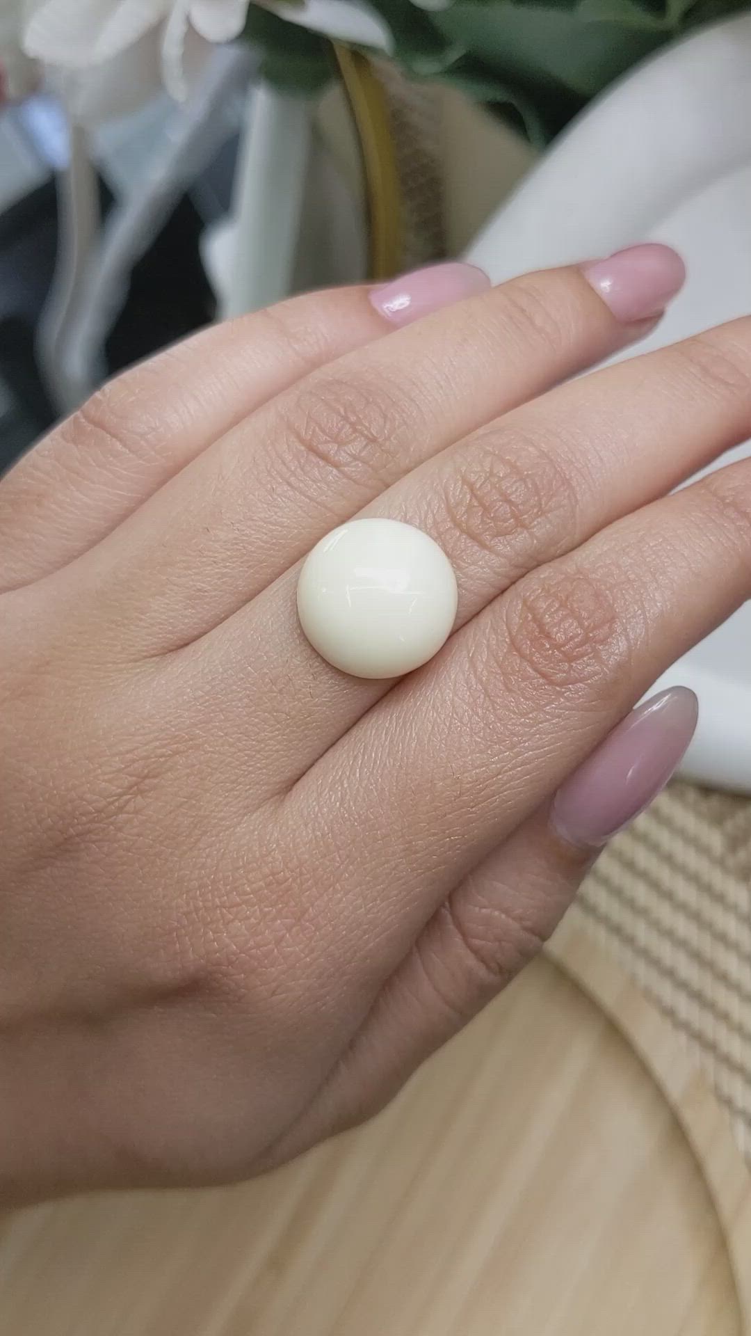 10.63 Ct. Salmon and White Cabochon Coral from Italy Size Video