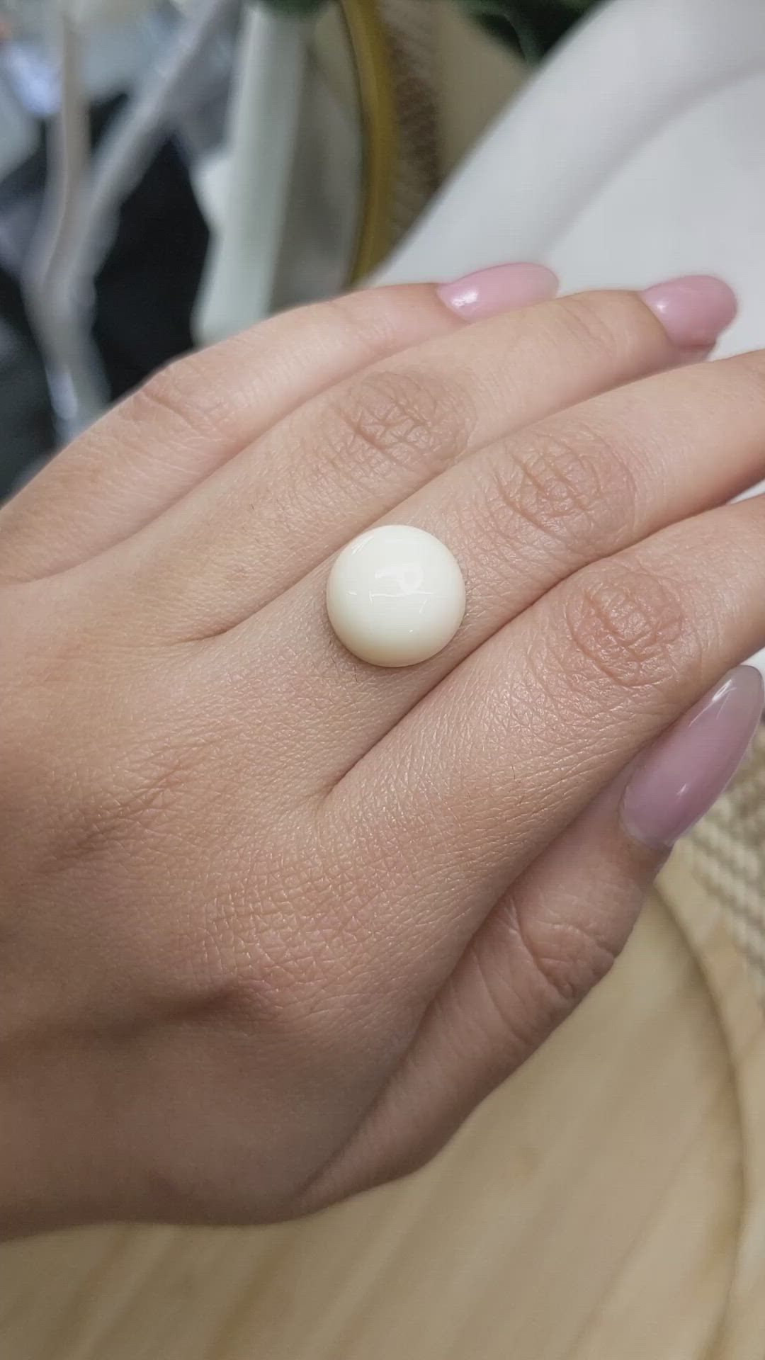 8.07 Ct. Salmon and White Cabochon Coral from Italy Size Video