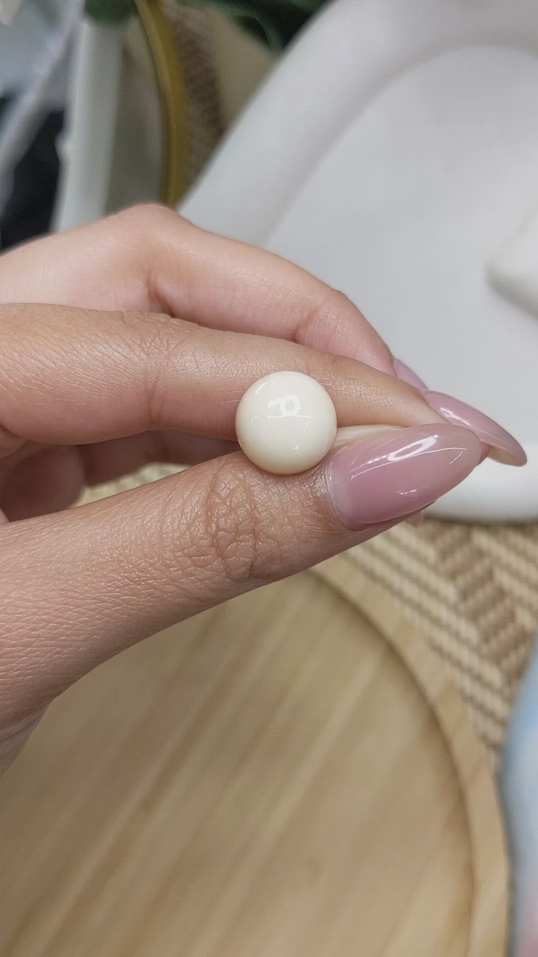 8.07 Ct. Salmon and White Cabochon Coral from Italy Size Video