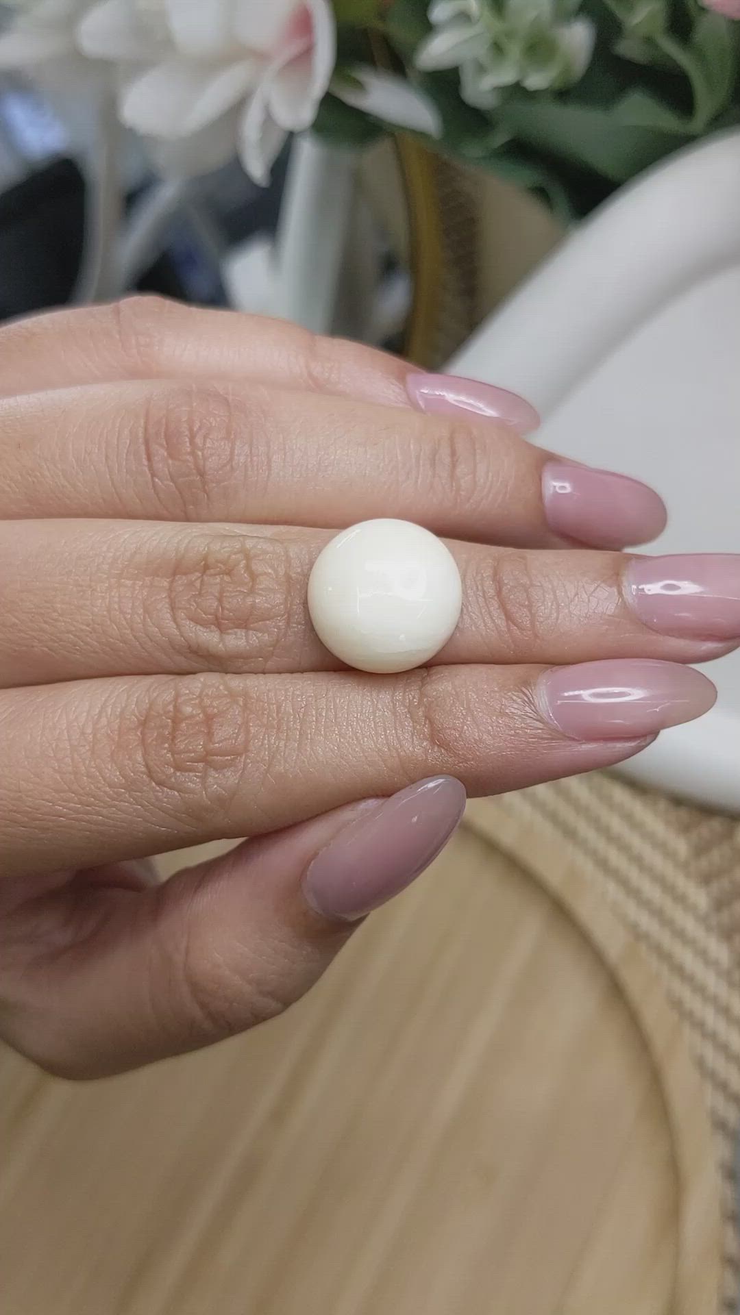 11.81 Ct. Salmon and White Cabochon Coral from Italy Size Video