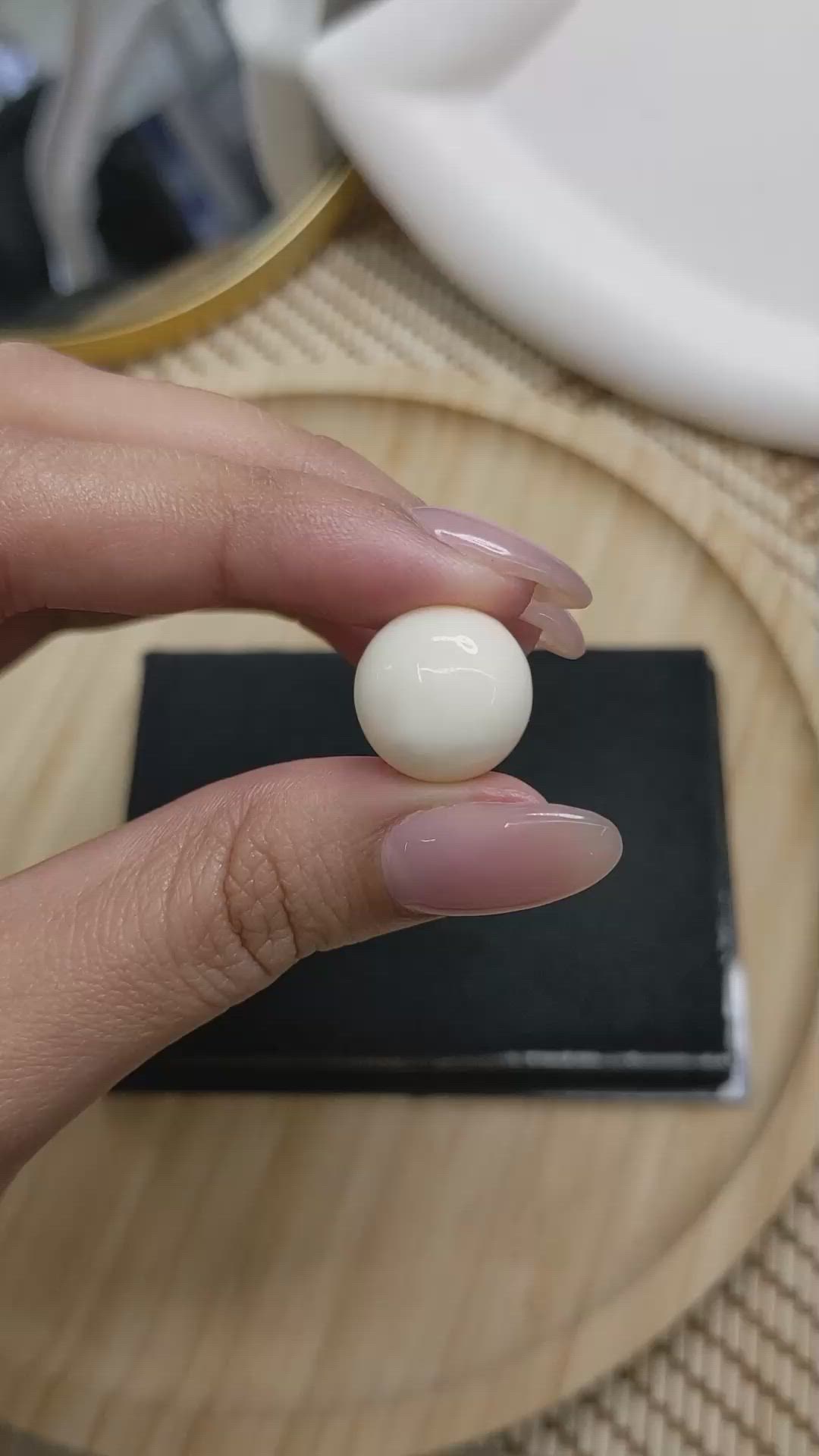11.81 Ct. Salmon and White Cabochon Coral from Italy Size Video