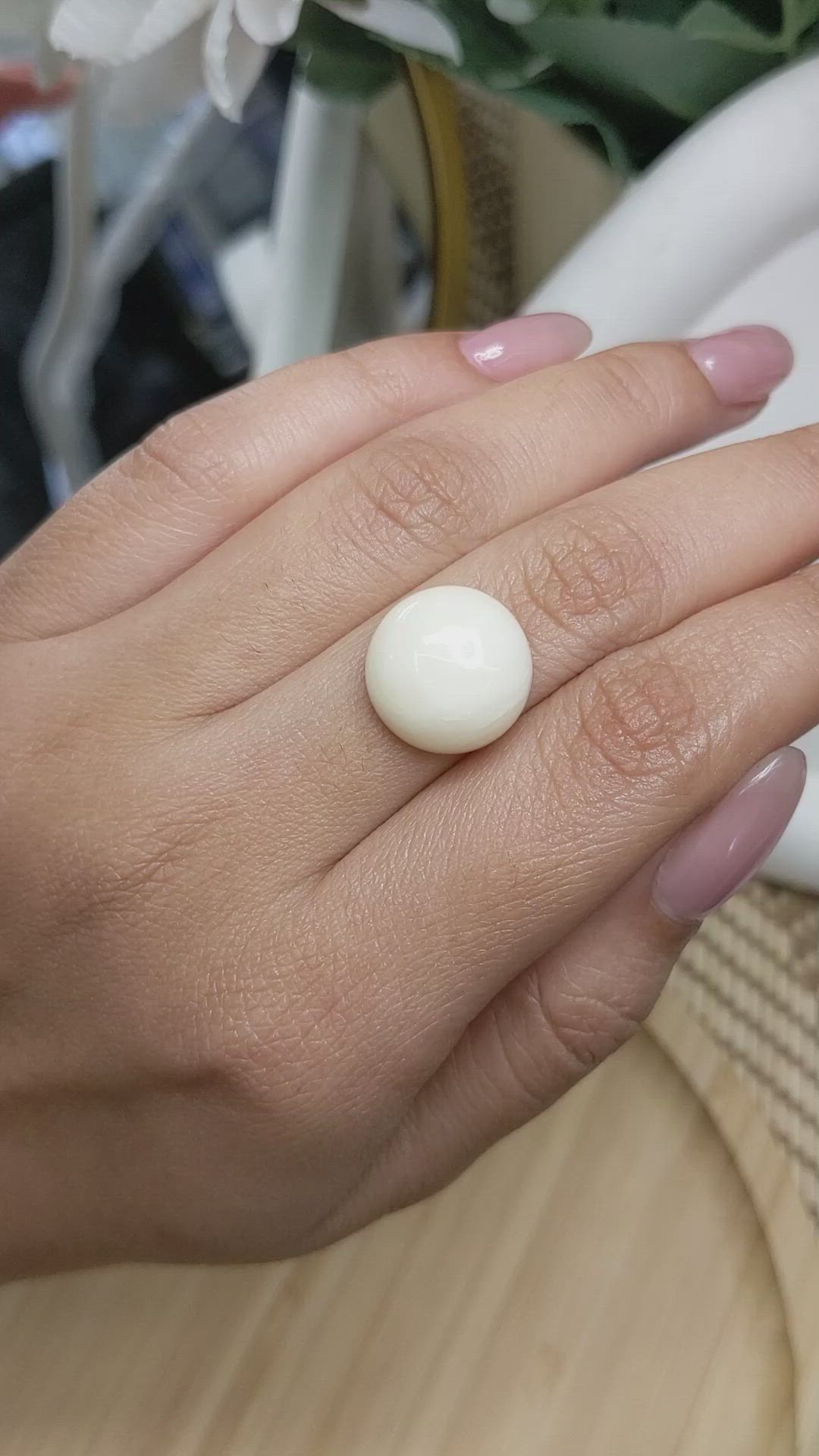 11.81 Ct. Salmon and White Cabochon Coral from Italy Size Video