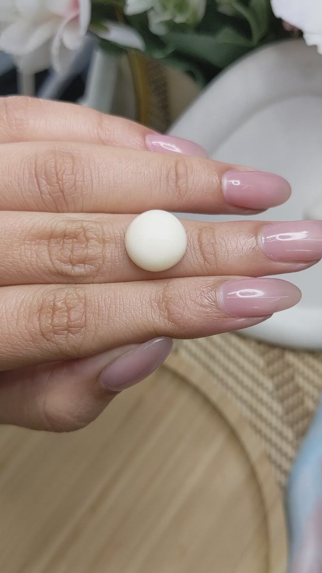 8.31 Ct. Salmon and White Cabochon Coral from Italy Size Video