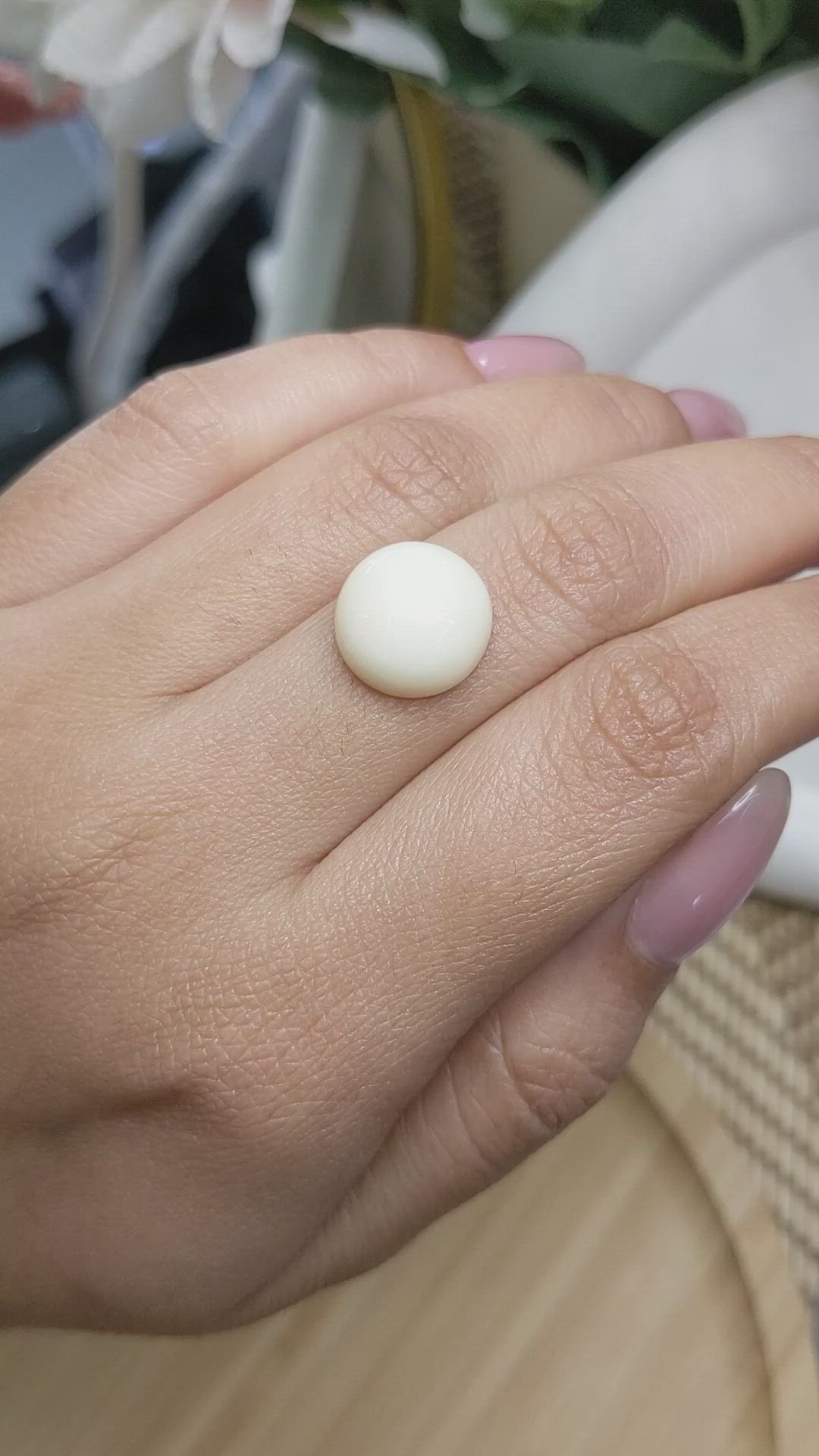8.31 Ct. Salmon and White Cabochon Coral from Italy Size Video