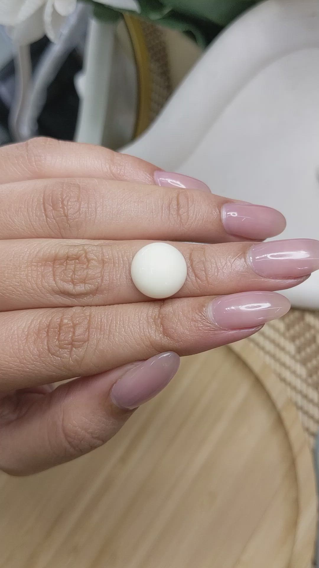 5.95 Ct. Salmon and White Cabochon Coral from Italy Size Video