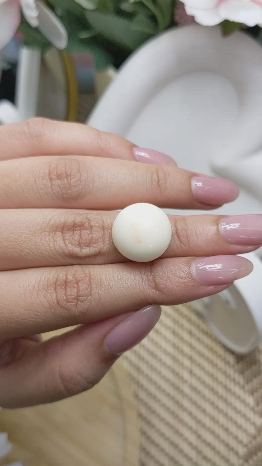 16.49 Ct. Salmon and White Cabochon Coral from Italy Size Video