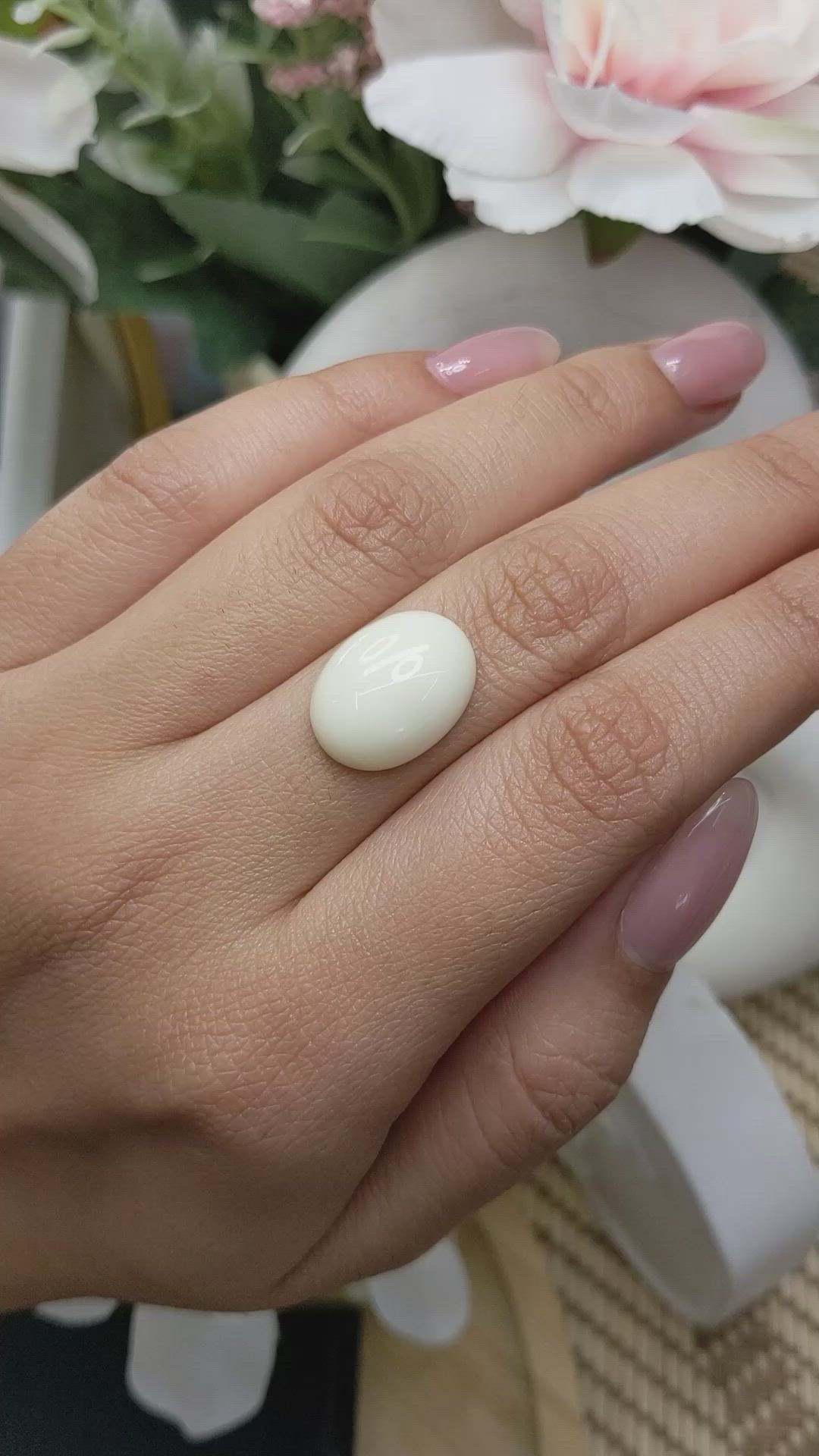 7.86 Ct. Salmon and White Cabochon Coral from Italy Size Video
