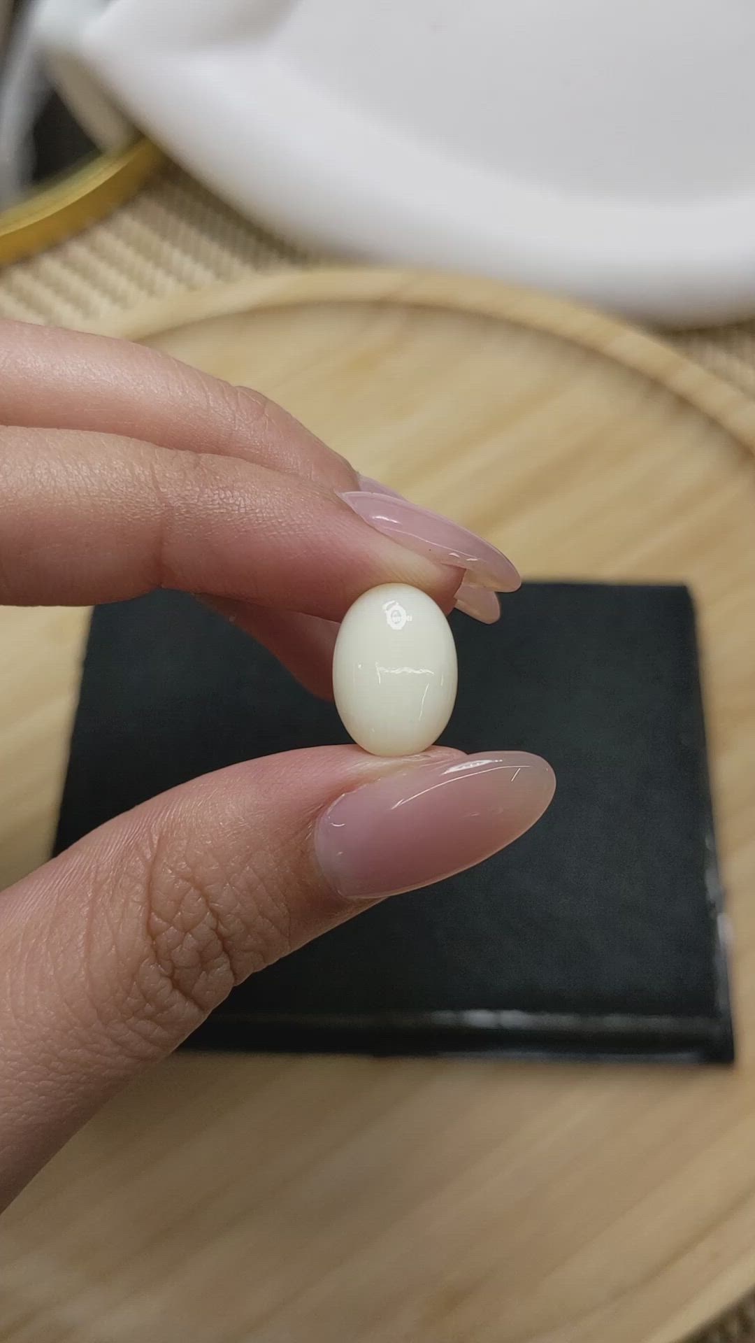 4.28 Ct. Salmon and White Cabochon Coral from Italy Size Video