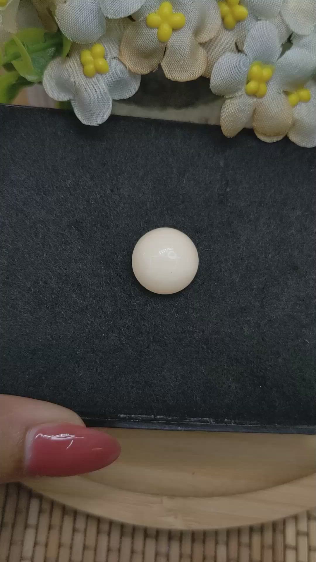13.08 Ct. Salmon and White Cabochon Coral from Italy Size Video