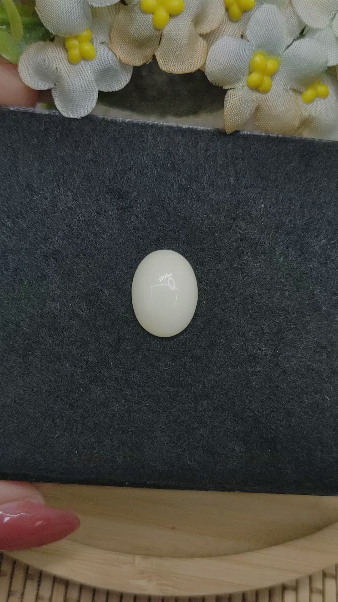 7.64 Ct. Salmon and White Cabochon Coral from Italy Size Video
