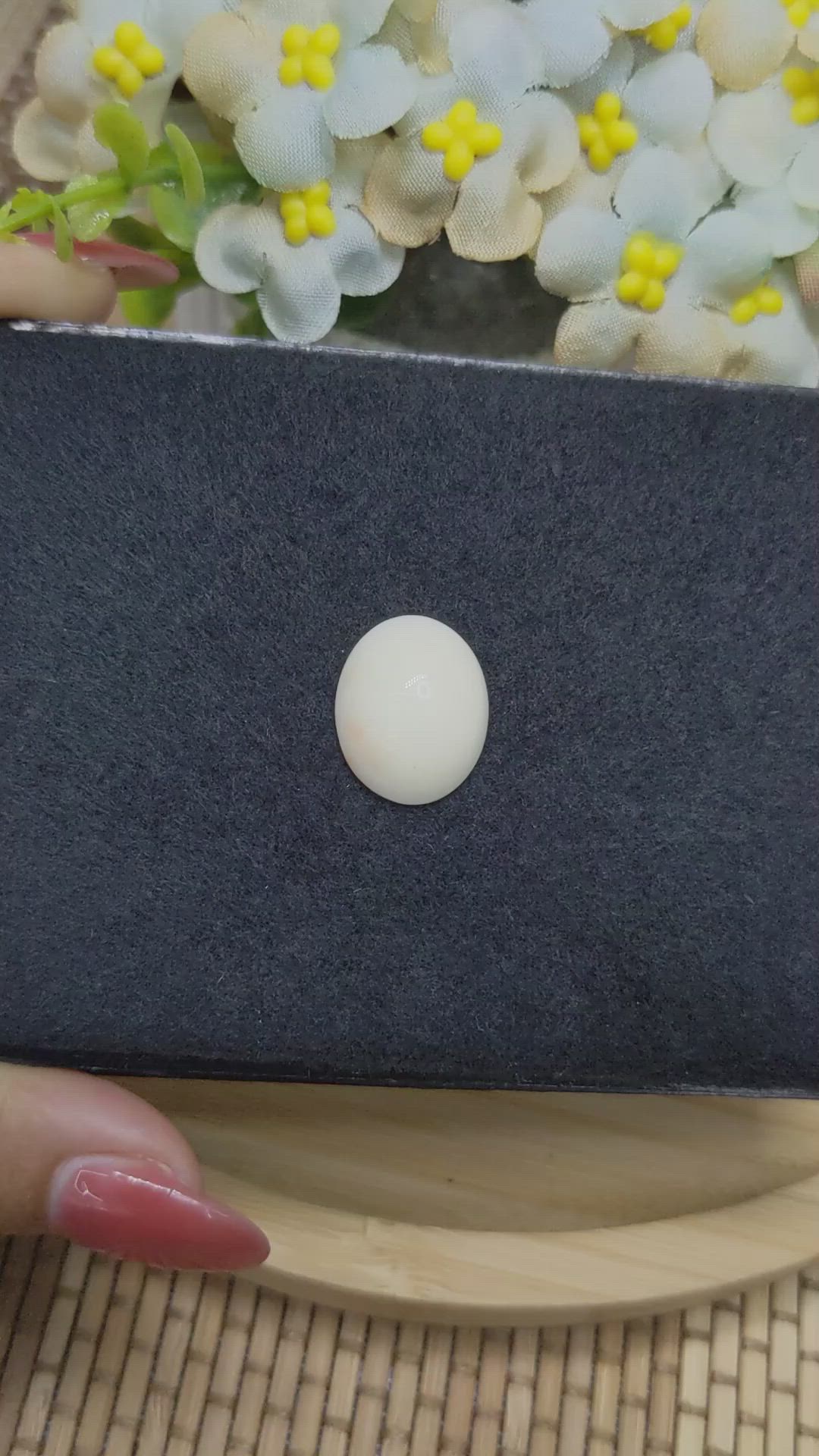 9.48 Ct. Salmon and White Cabochon Coral from Italy Size Video