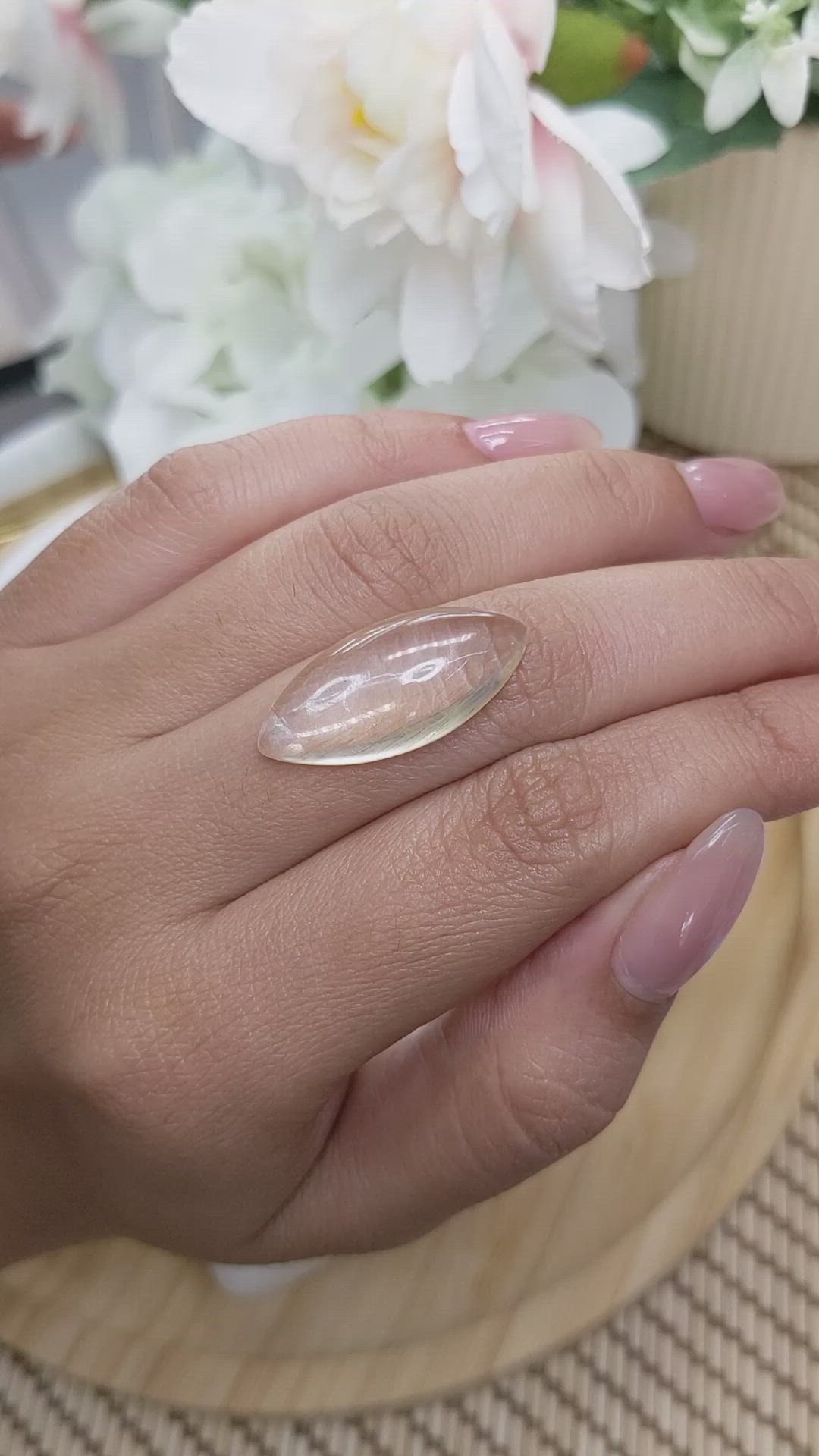 16.81 Ct. White Cabochon Topaz from Ceylon (Sri Lanka) Size Video