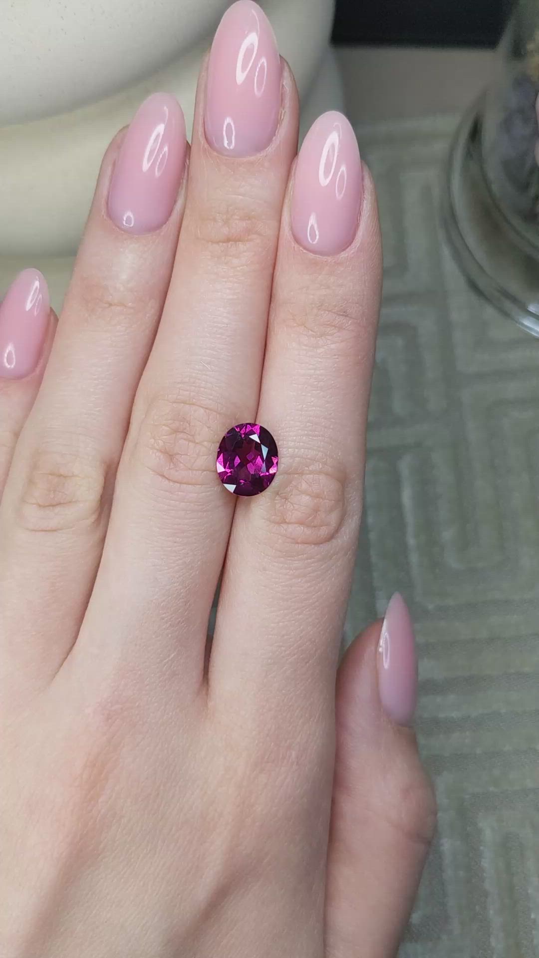 3.39 Ct. Pinkish Purple Rhodolite Garnet from Ceylon (Sri Lanka) Size Video