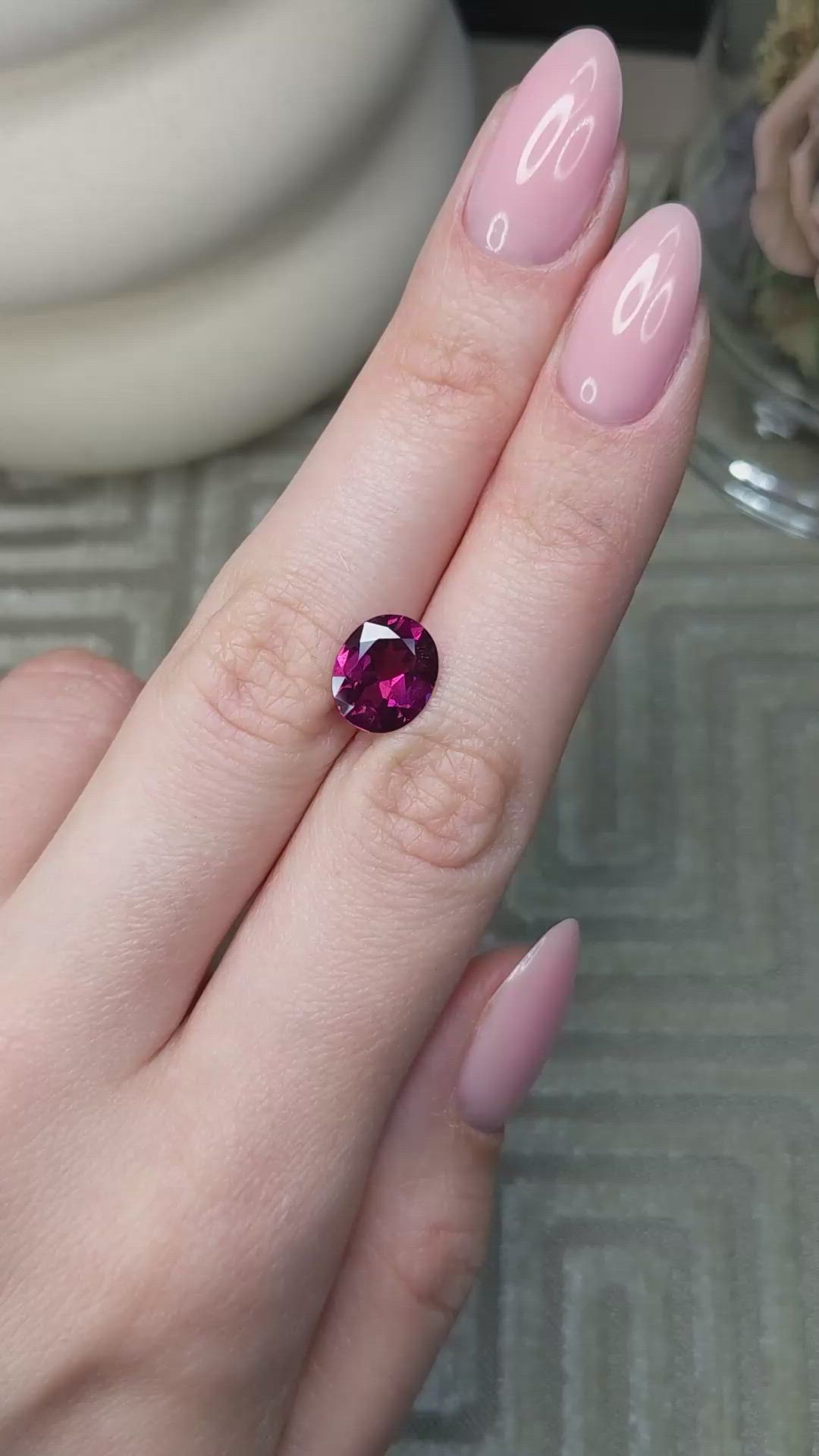 3.39 Ct. Pinkish Purple Rhodolite Garnet from Ceylon (Sri Lanka) Size Video