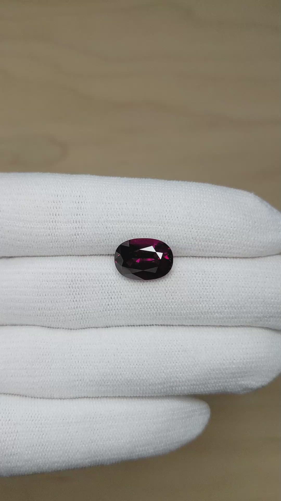 7.13 Ct. Purplish Red Rhodolite Garnet from Ceylon (Sri Lanka) Size Video