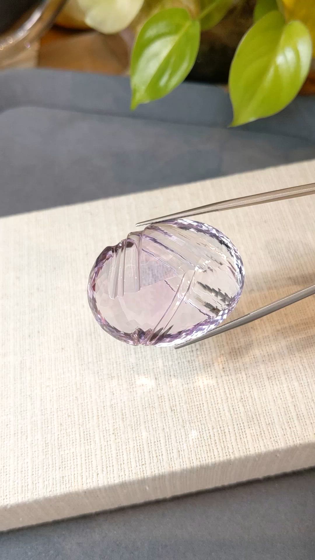 129.46 Ct. Pinkish Purple Amethyst from Brazil Size Video