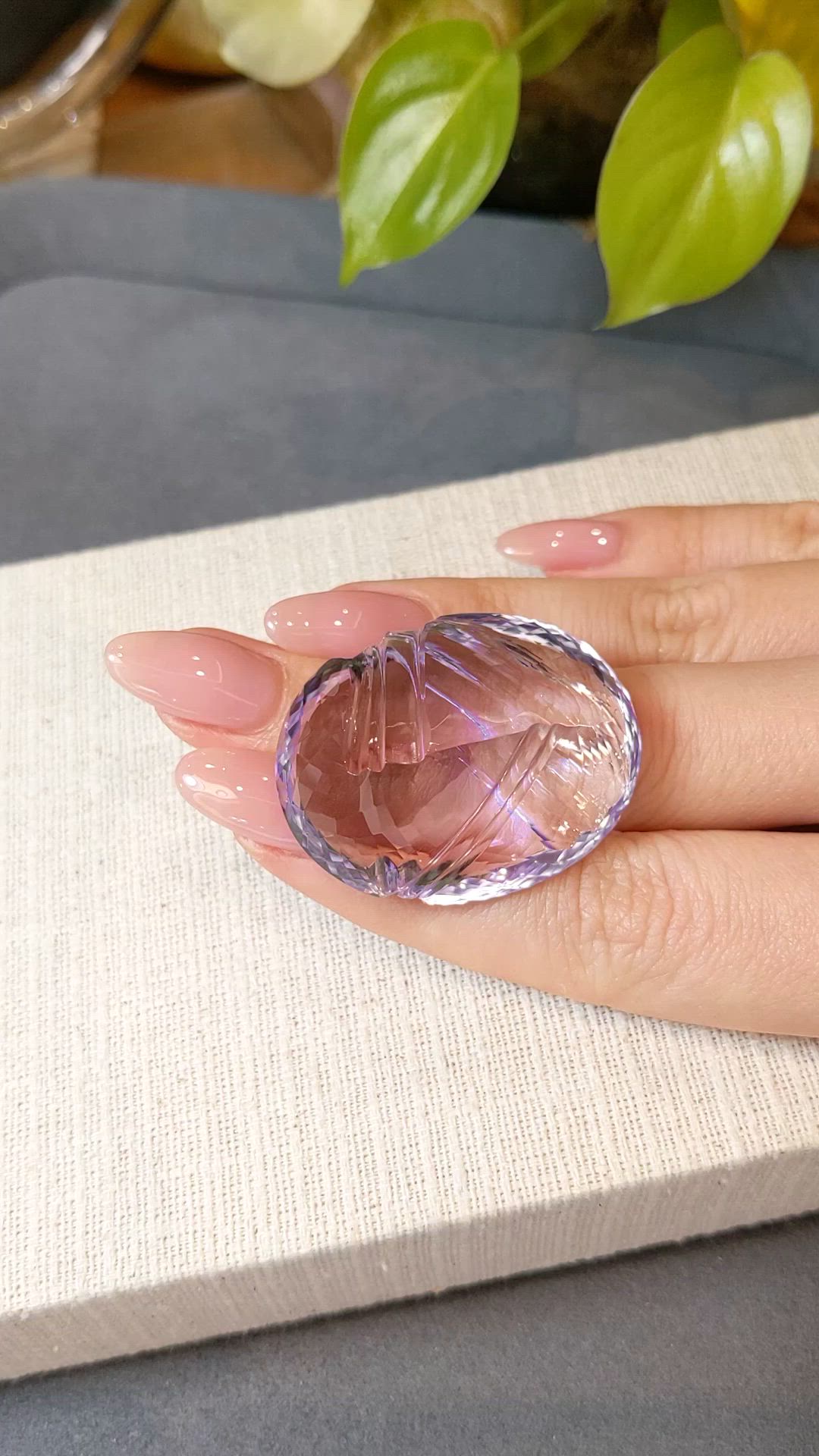 129.46 Ct. Pinkish Purple Amethyst from Brazil Size Video