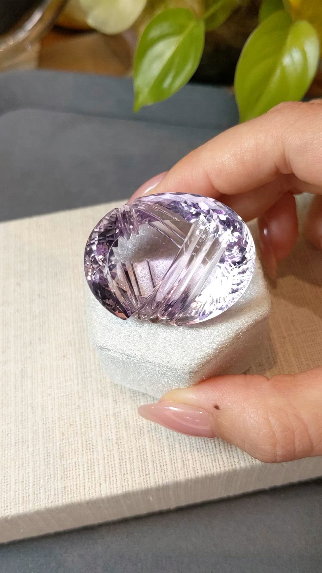 129.46 Ct. Pinkish Purple Amethyst from Brazil Size Video