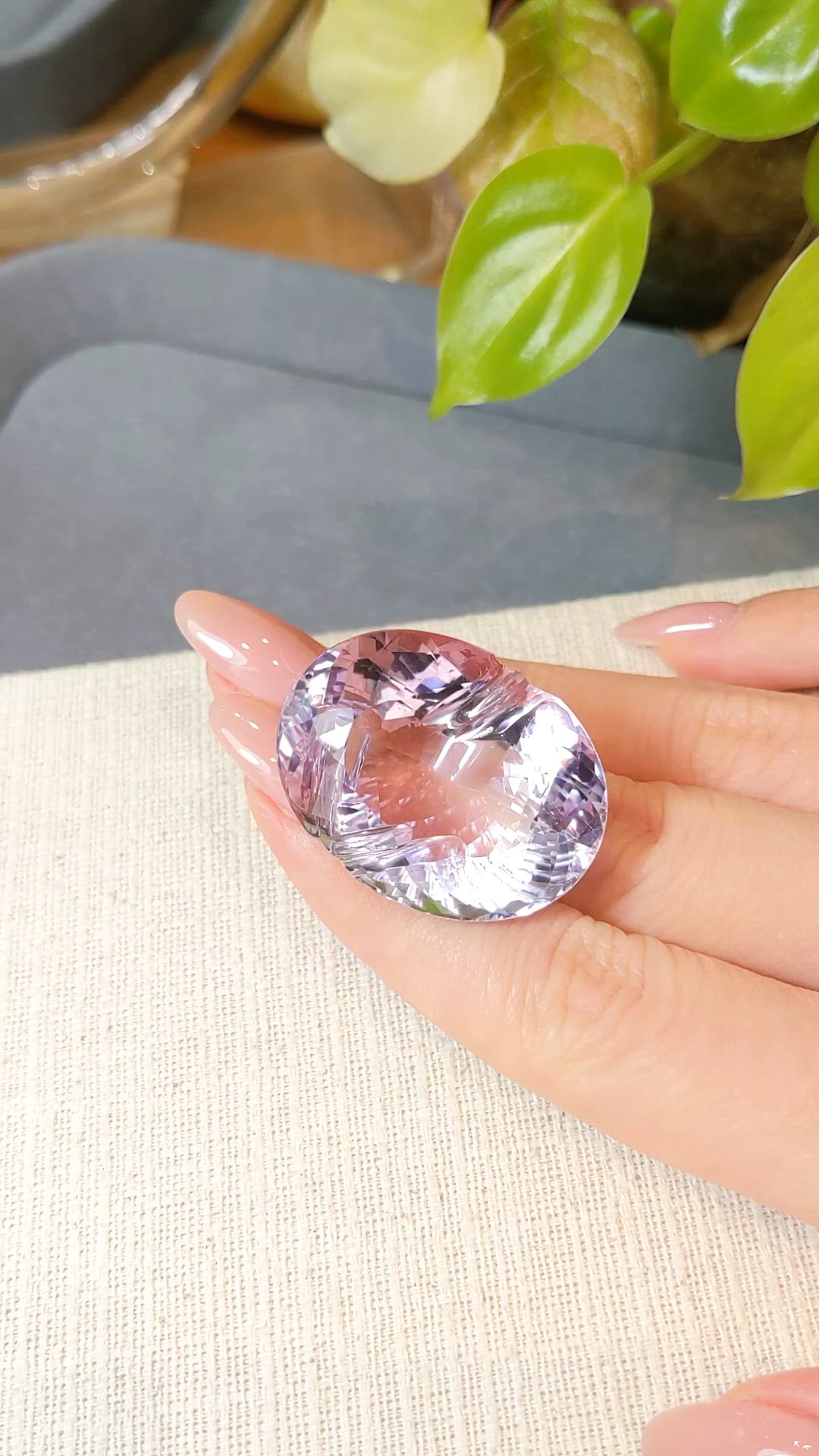 87.79 Ct. Pinkish Purple Amethyst from Brazil Size Video