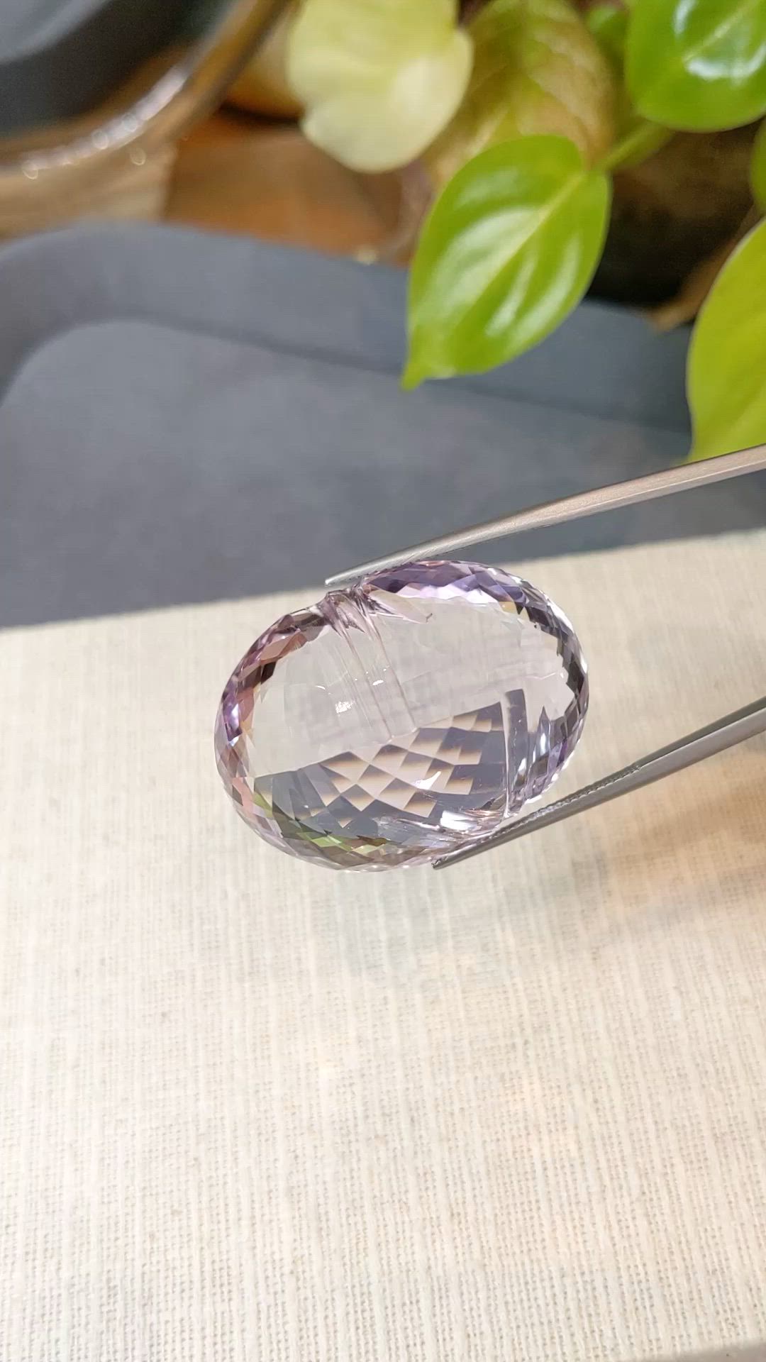 87.79 Ct. Pinkish Purple Amethyst from Brazil Size Video