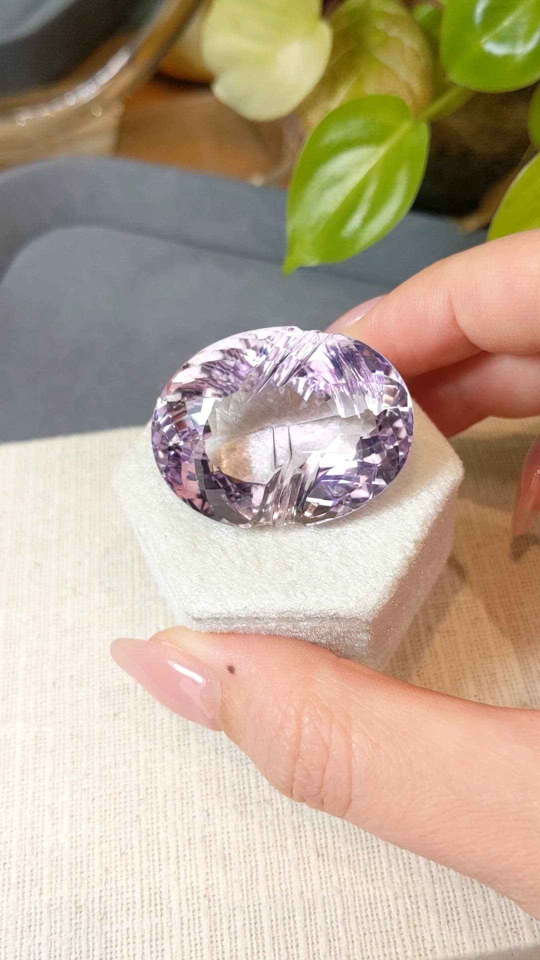87.79 Ct. Pinkish Purple Amethyst from Brazil Size Video