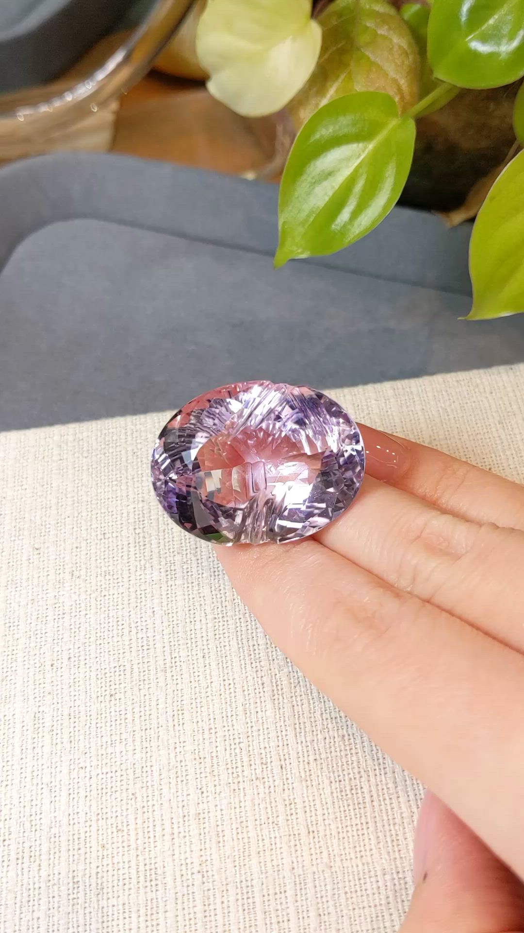 87.79 Ct. Pinkish Purple Amethyst from Brazil Size Video
