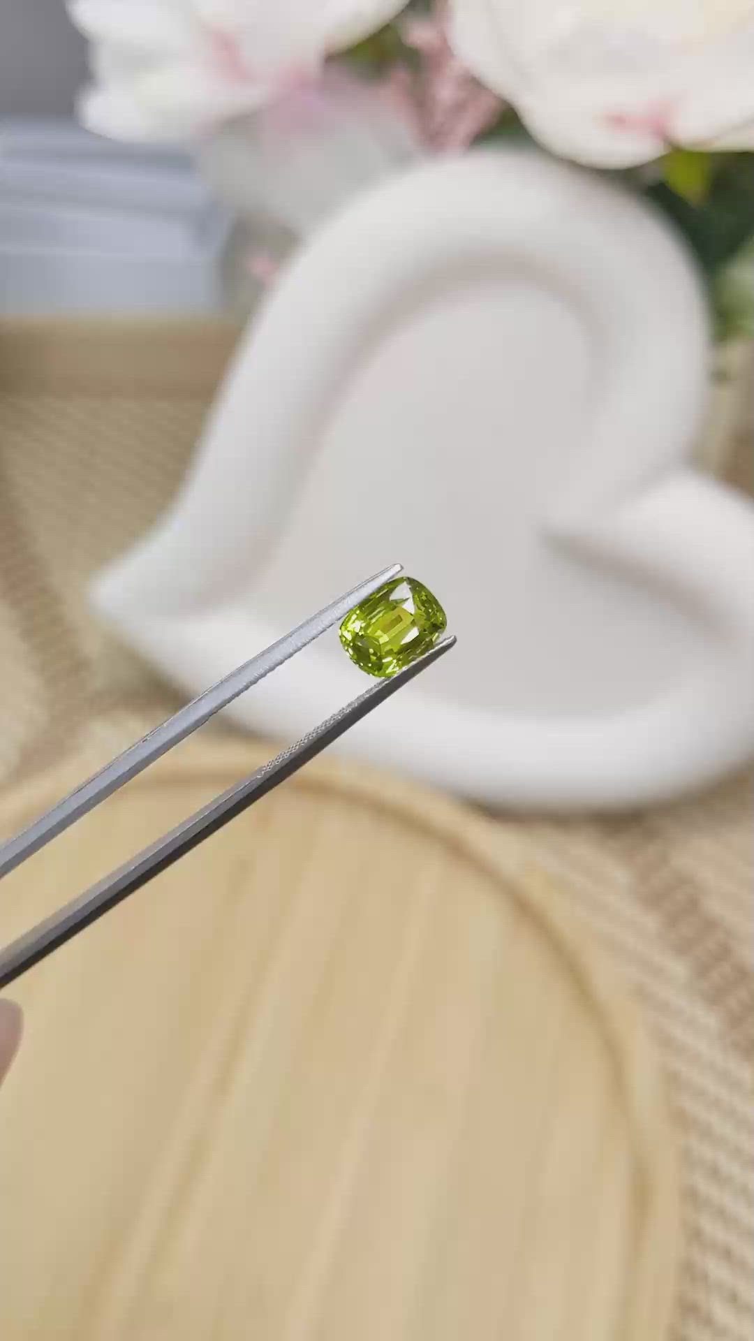 1.81 Ct. Yellowish Green Chrysoberyl from Ceylon (Sri Lanka) Size Video