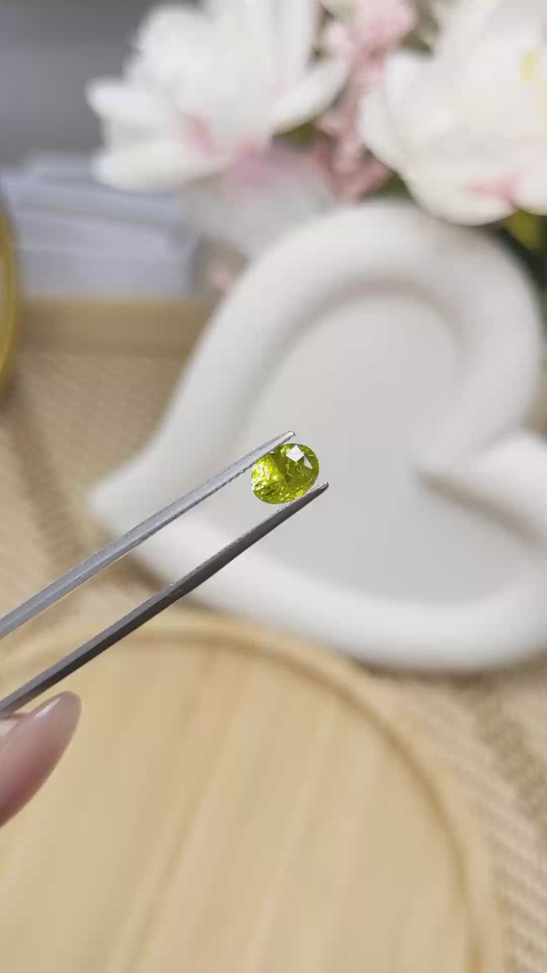 1.33 Ct. Yellowish Green Chrysoberyl from Ceylon (Sri Lanka) Size Video