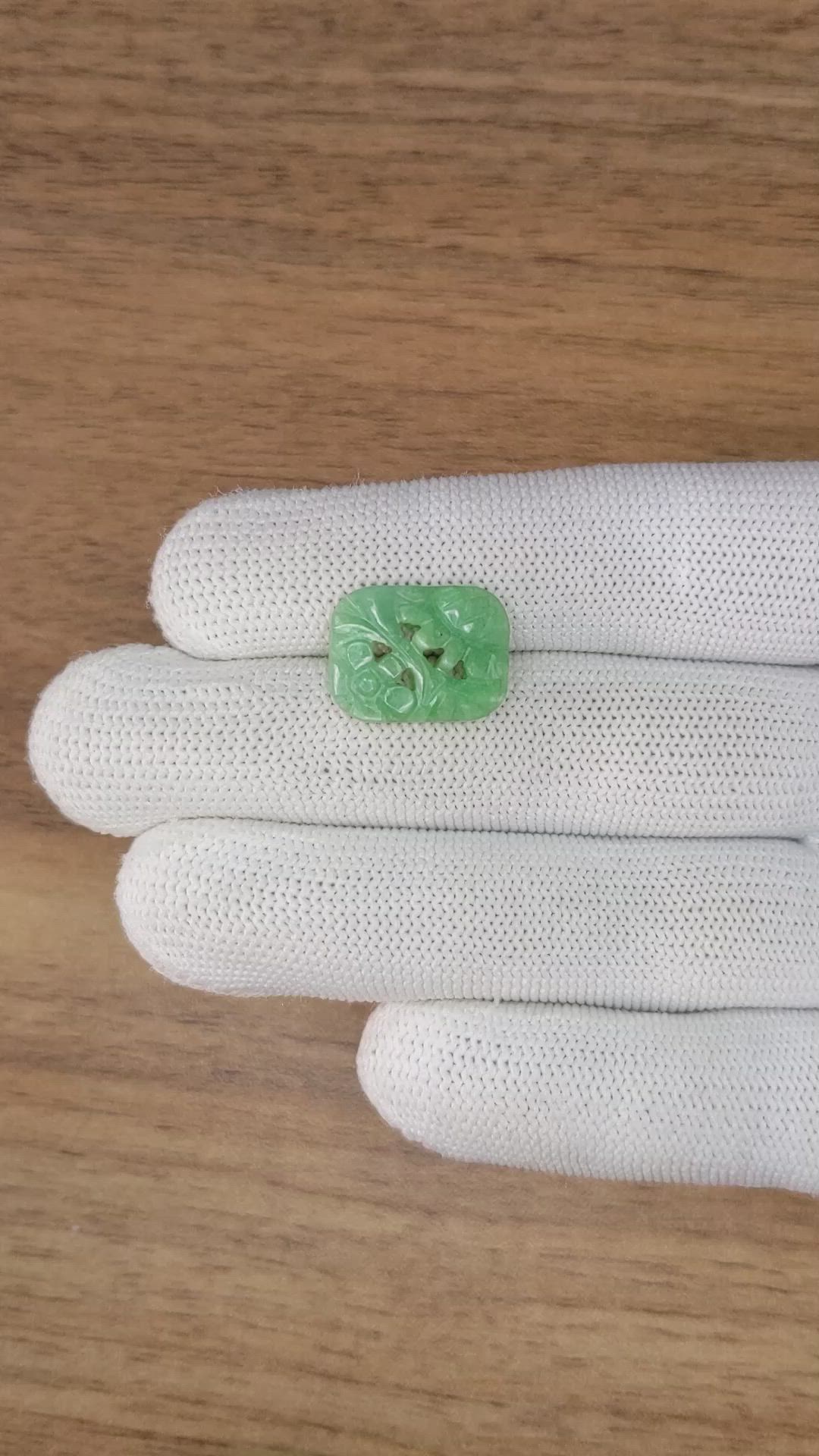 6.36 Ct. Bluish Green Jade from Burma (Myanmar) Size Video