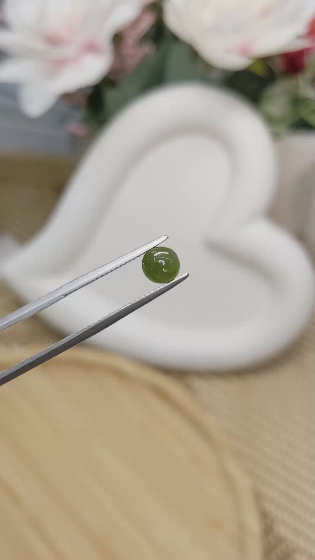 0.80 Ct. Yellowish Green Cabochon Jade from Burma (Myanmar) Size Video