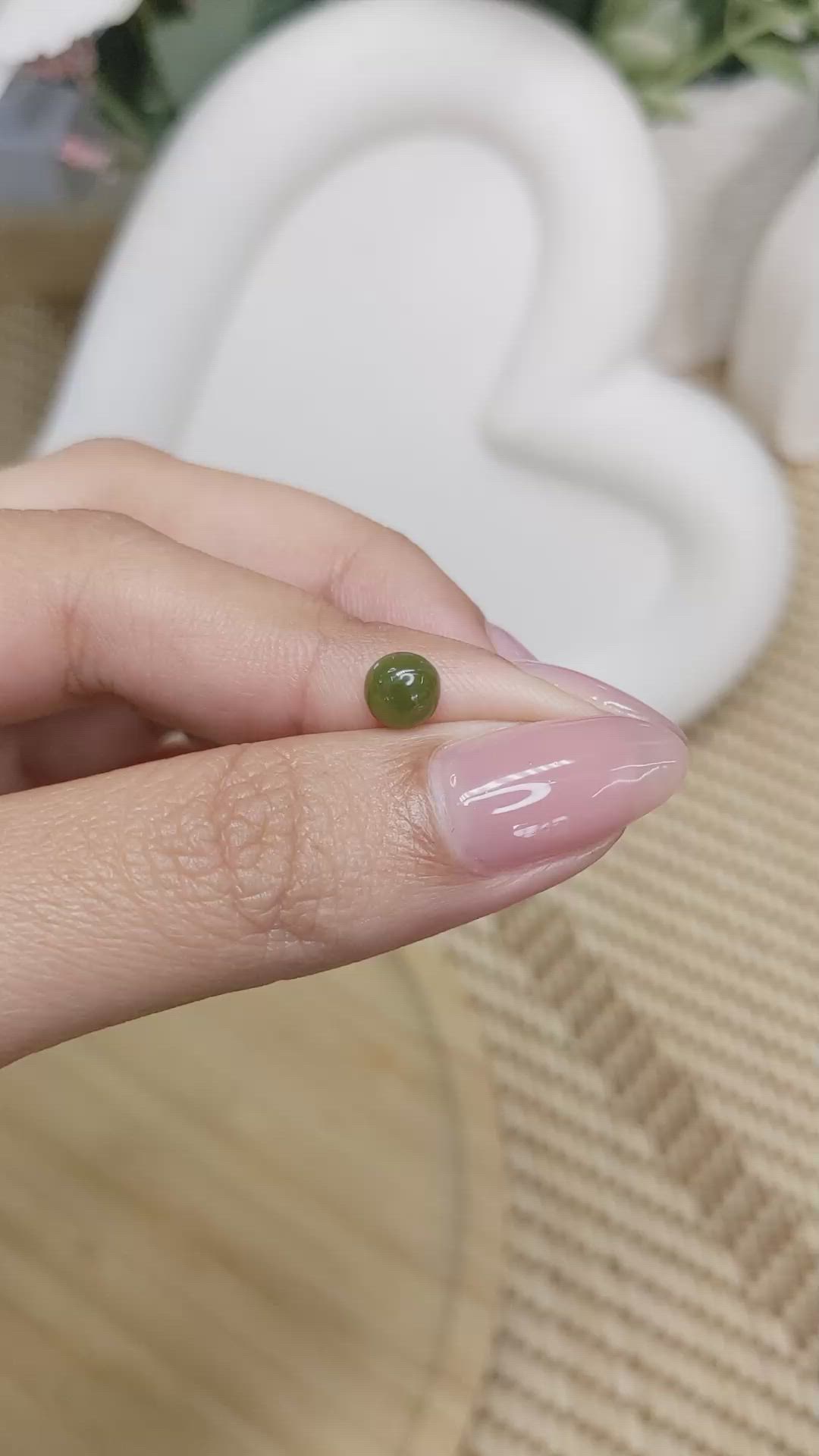 0.80 Ct. Yellowish Green Cabochon Jade from Burma (Myanmar) Size Video