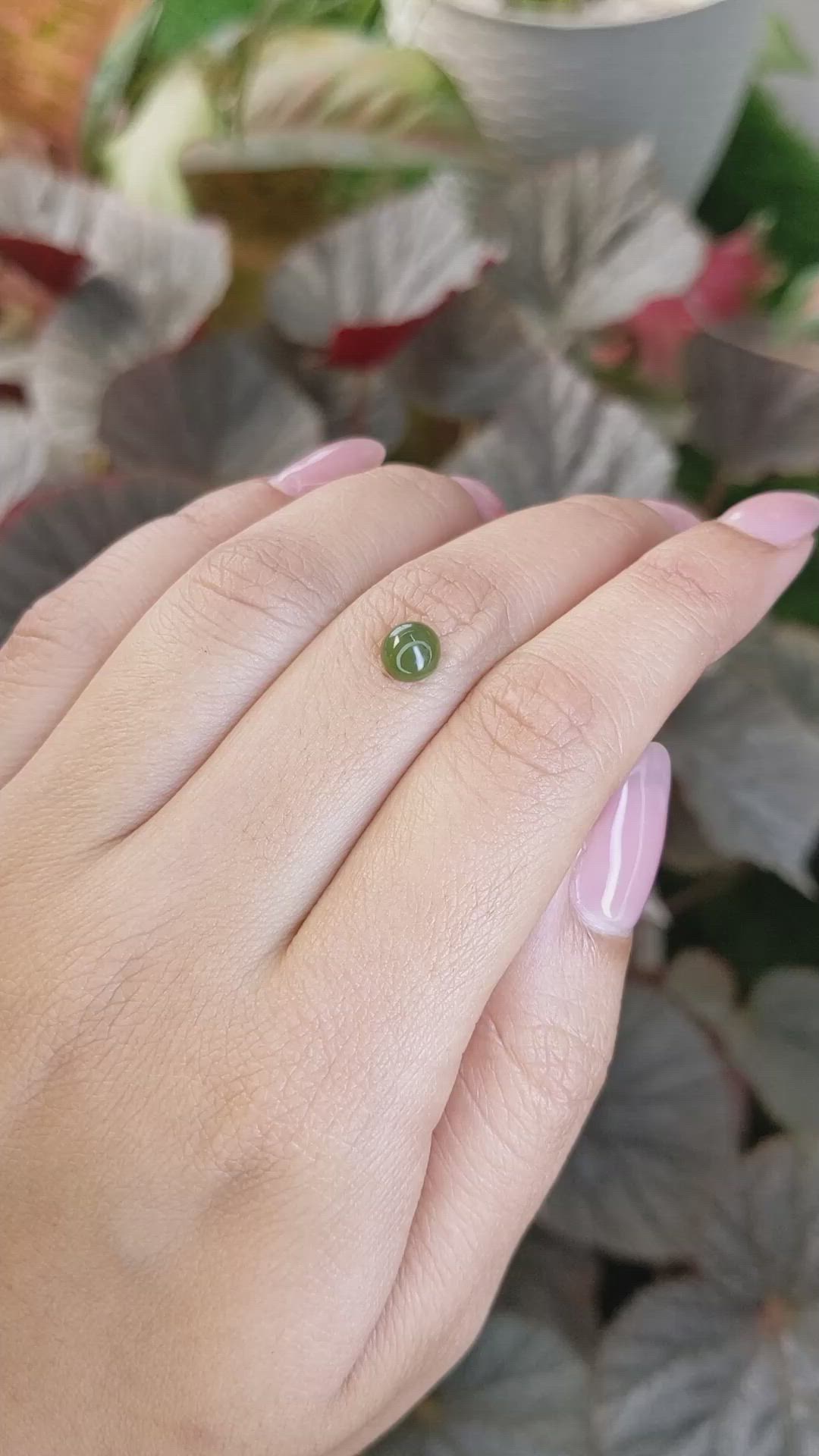 0.80 Ct. Yellowish Green Cabochon Jade from Burma (Myanmar) Size Video