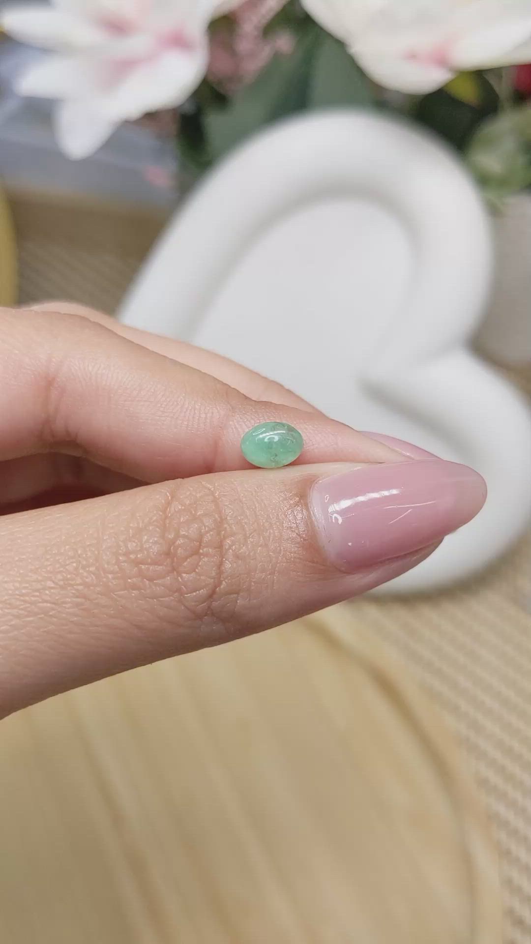 0.70 Ct. Bluish Green Cabochon Jade from Burma (Myanmar) Size Video