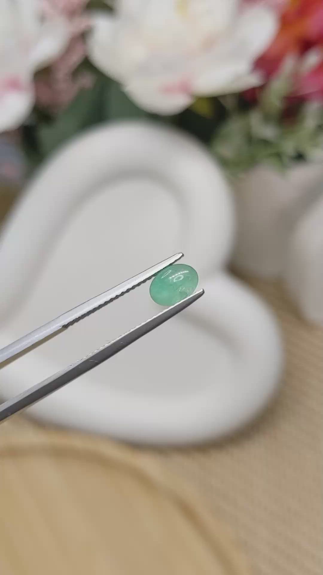 0.70 Ct. Bluish Green Cabochon Jade from Burma (Myanmar) Size Video