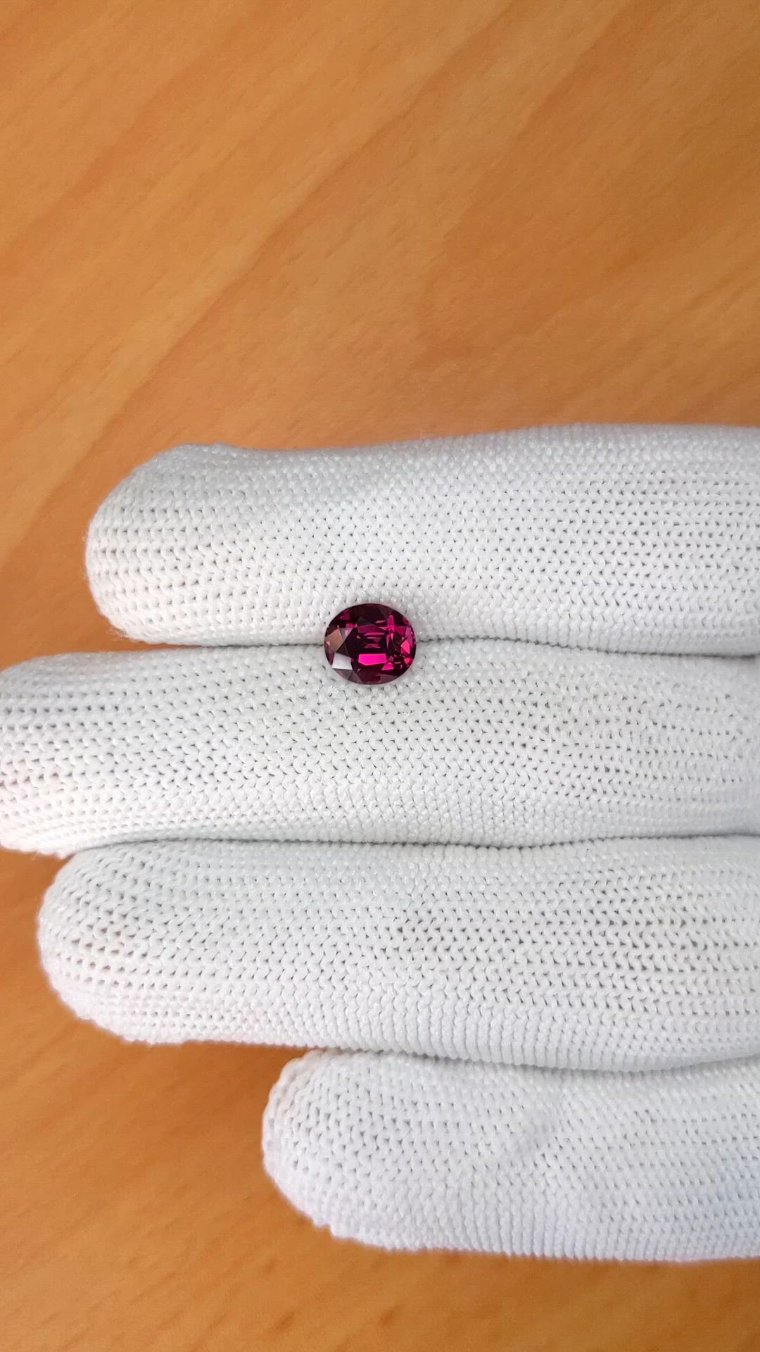 1.97 Ct. Purplish Red Rhodolite Garnet from Ceylon (Sri Lanka) Size Video