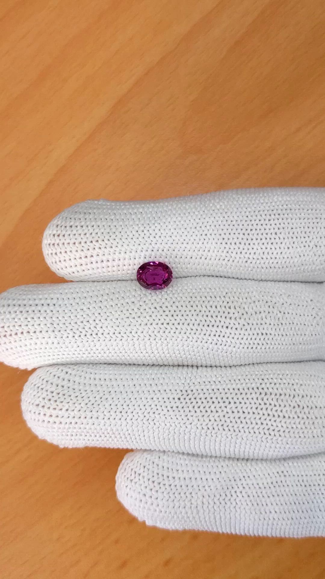 1.52 Ct. Pinkish Purple Rhodolite Garnet from Ceylon (Sri Lanka) Size Video