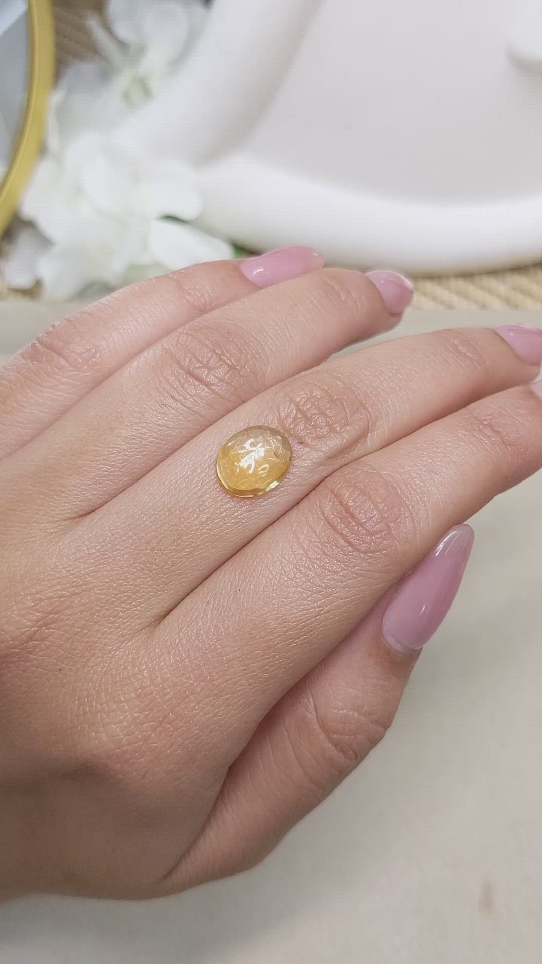 2.49 Ct. Yellow Cabochon Citrine from Ceylon (Sri Lanka) Size Video