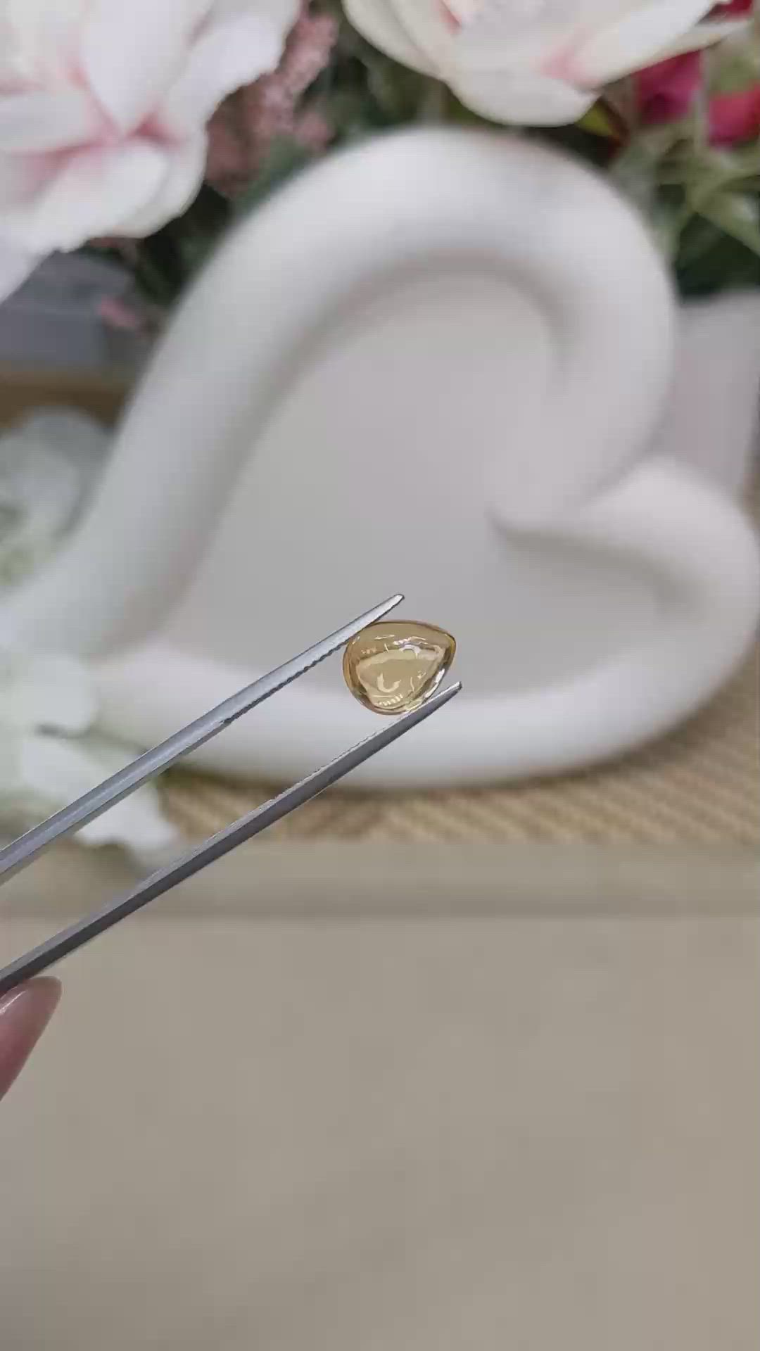 2.43 Ct. Yellow Cabochon Citrine from Ceylon (Sri Lanka) Size Video