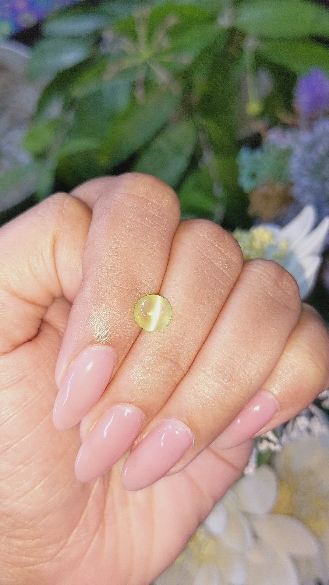 2.06 Ct. Yellowish Green Cabochon Chrysoberyl from Tanzania Size Video