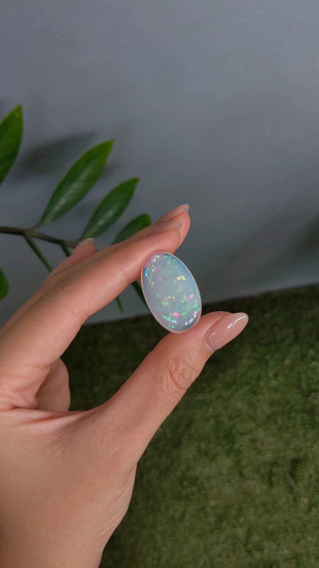25.85 Ct. Multi Color Cabochon White Opal from Ethiopia Size Video