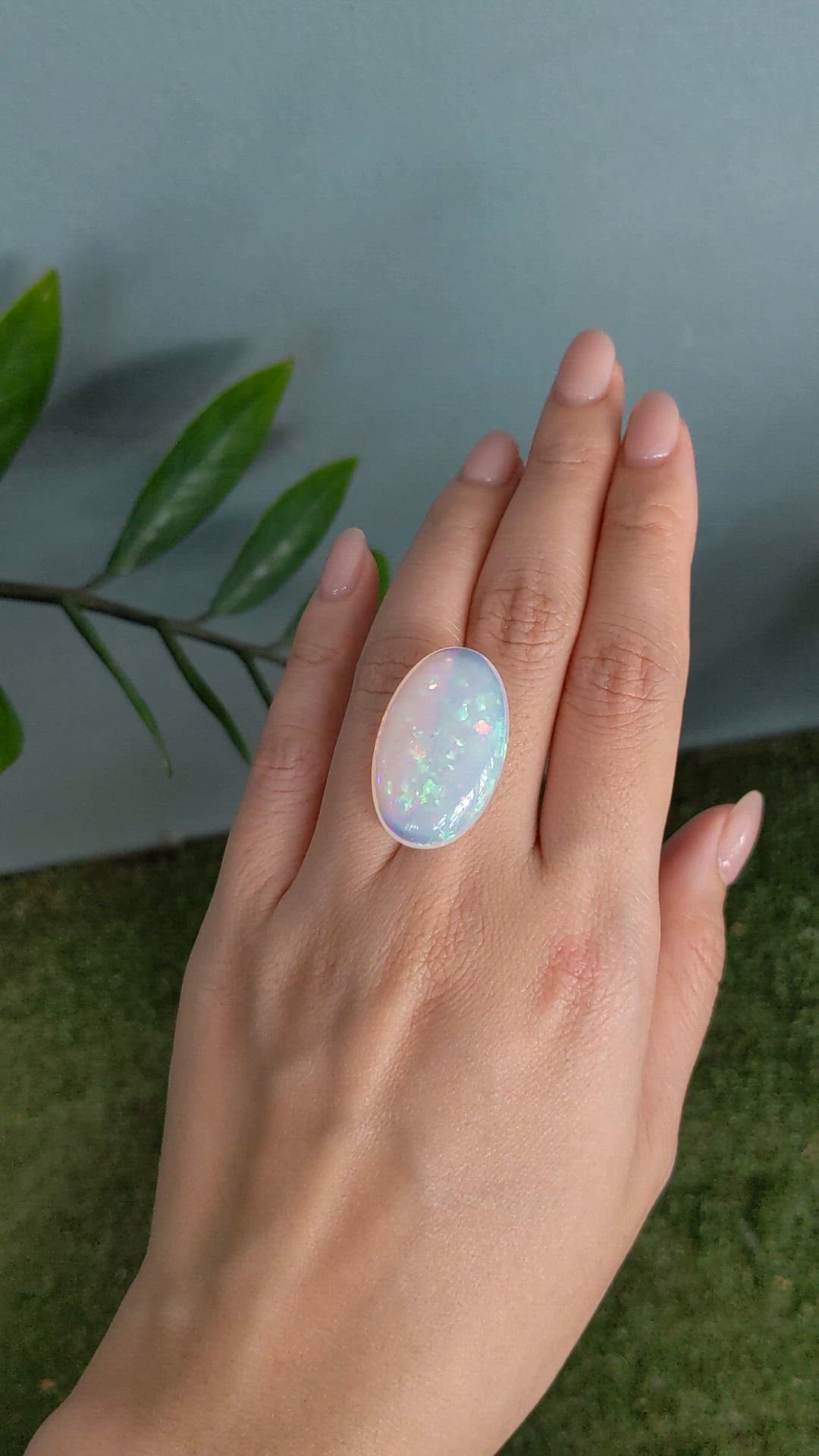 25.85 Ct. Multi Color Cabochon White Opal from Ethiopia Size Video