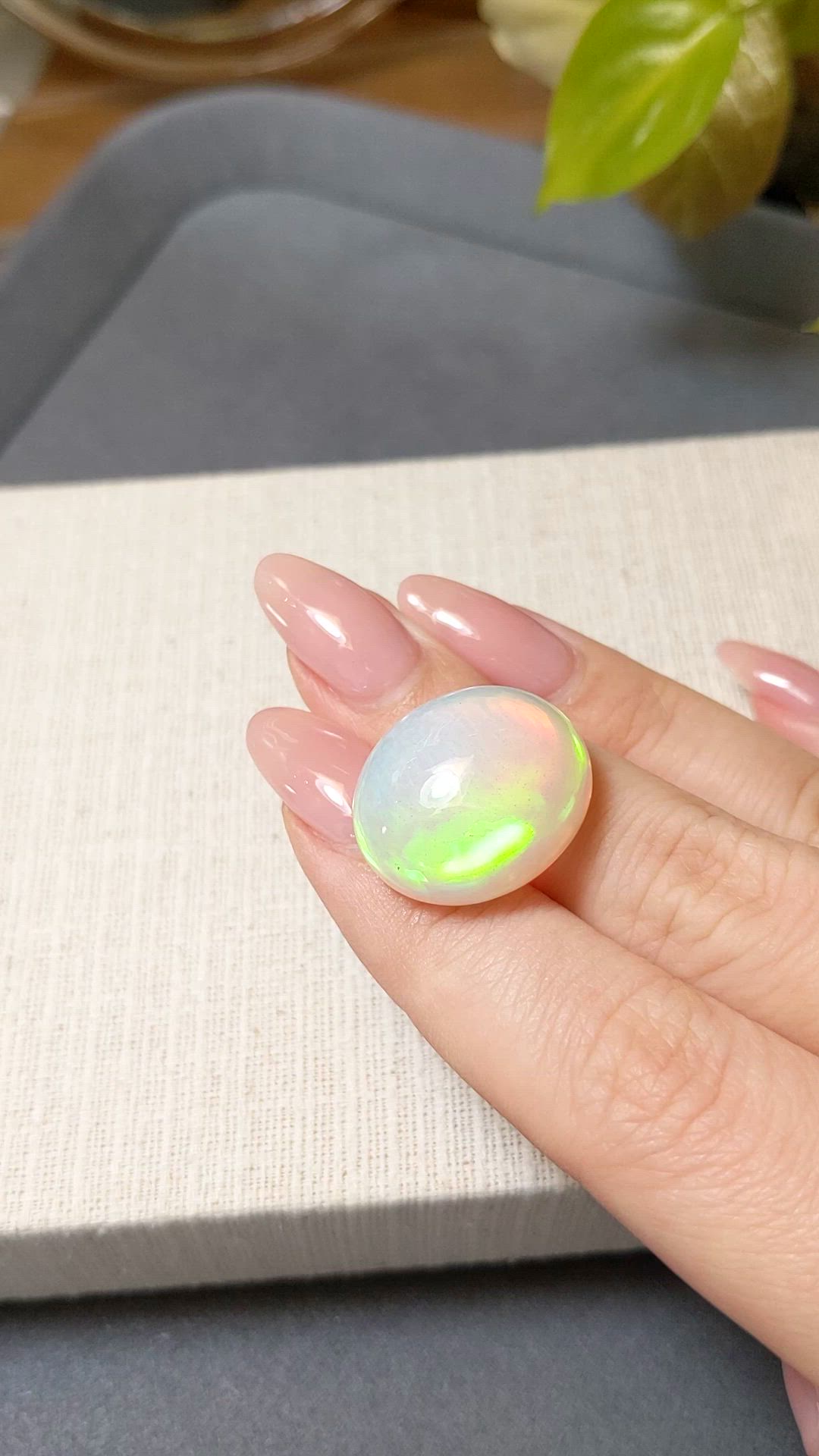 22.32 Ct. Multi Color Cabochon White Opal from Ethiopia Size Video