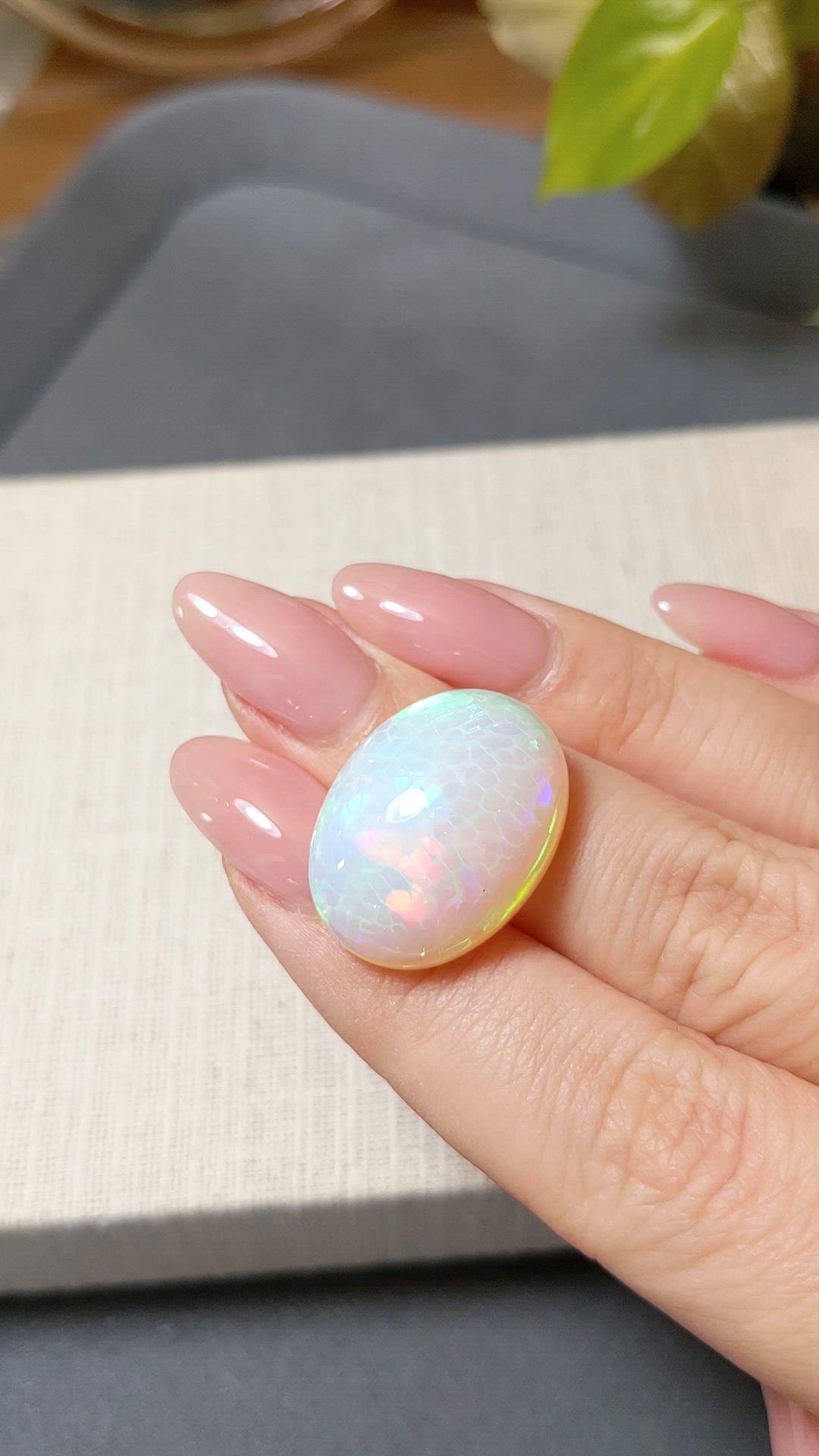 18.61 Ct. Multi Color Cabochon White Opal from Ethiopia Size Video
