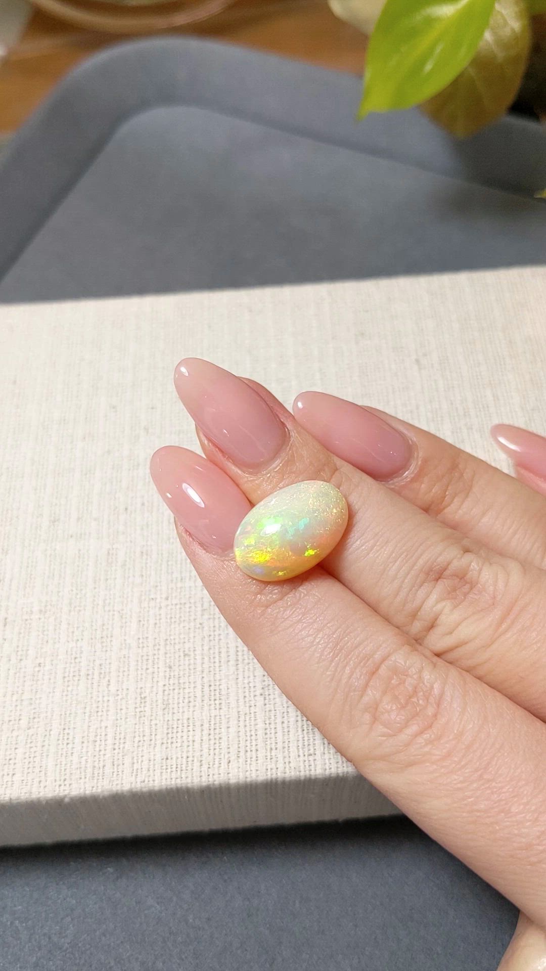 7.02 Ct. Multi Color Cabochon White Opal from Ethiopia Size Video