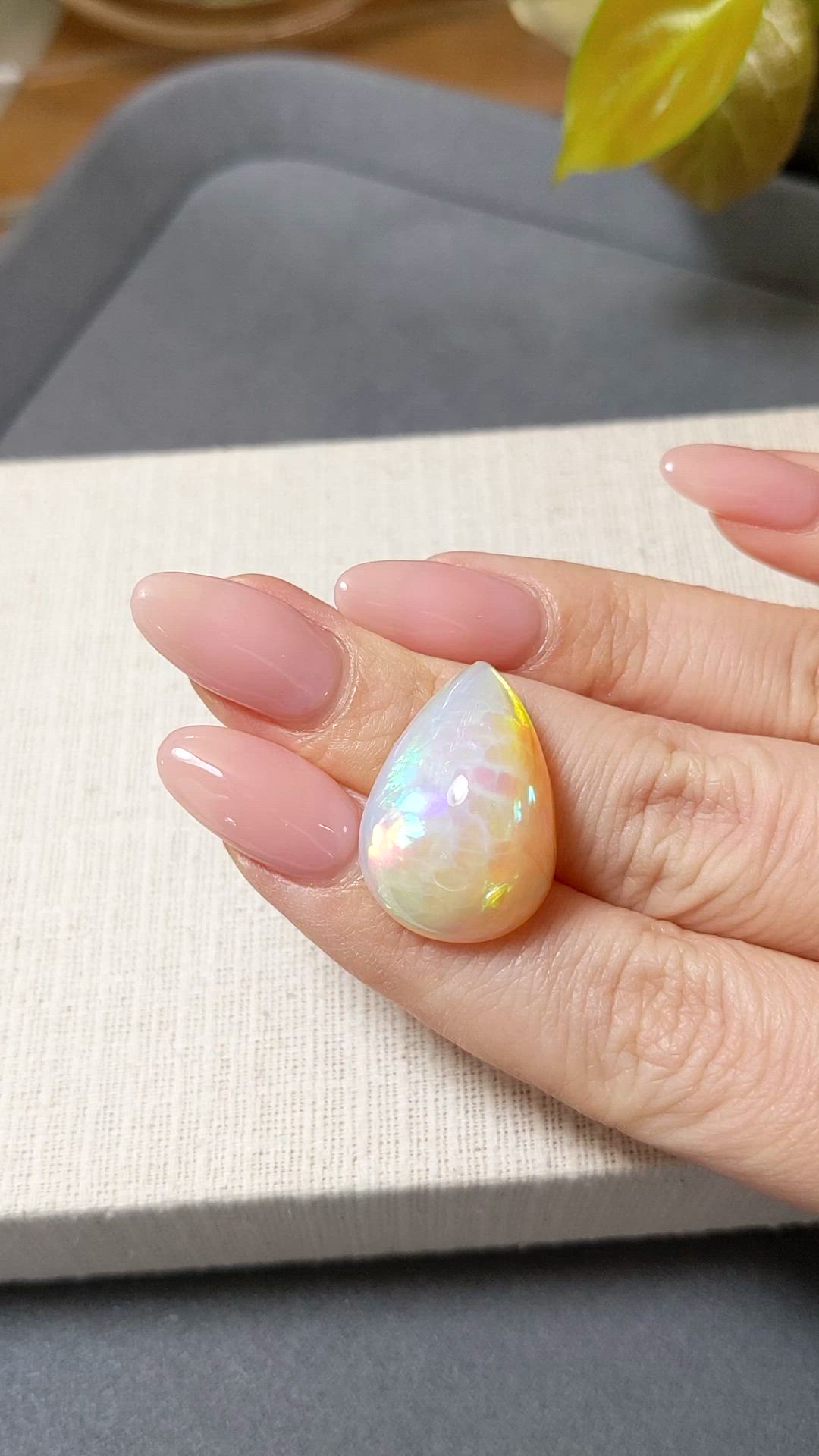 22.46 Ct. Multi Color Cabochon White Opal from Ethiopia Size Video